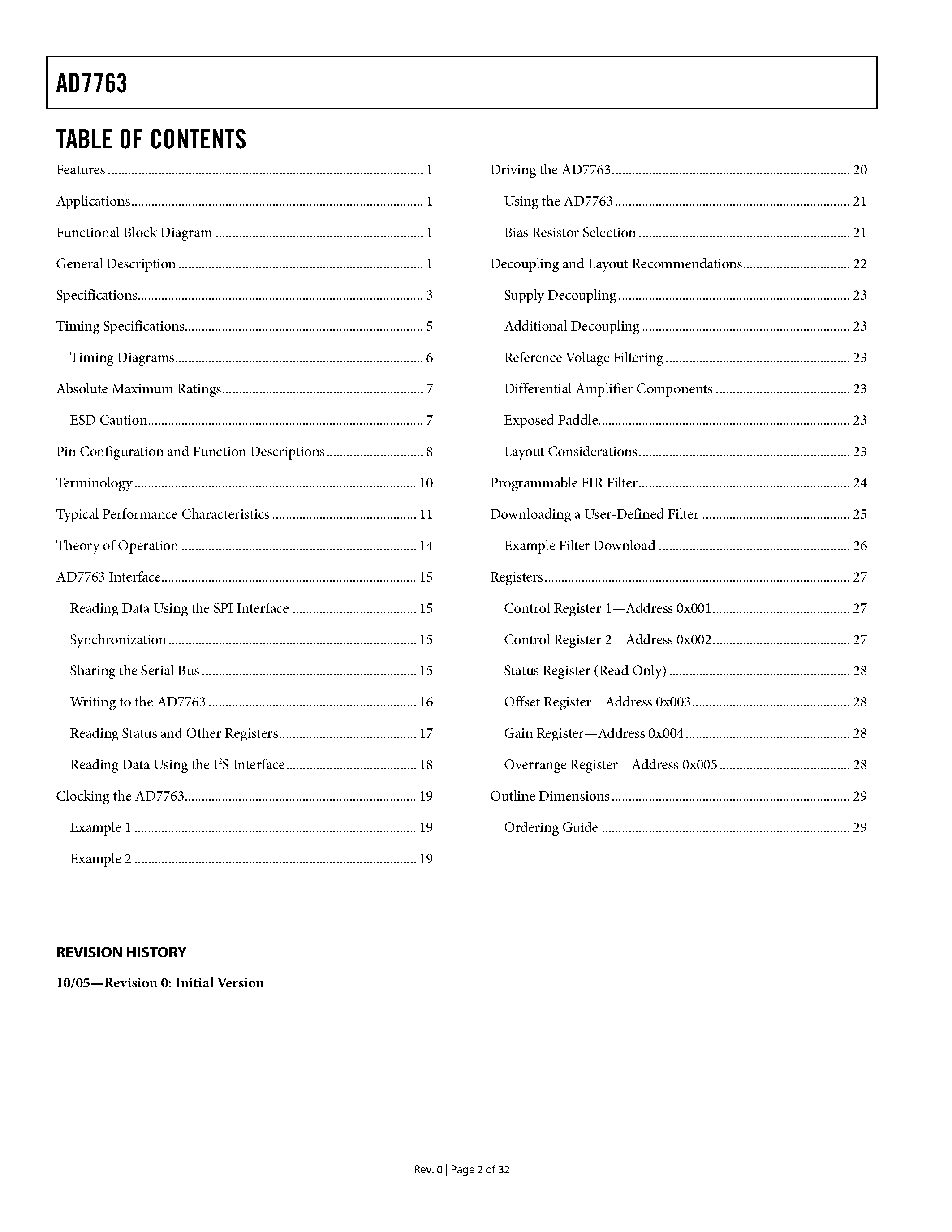 Datasheet AD7763 page 2 Datasheet AD7763 - 24-Bit ADC page 2