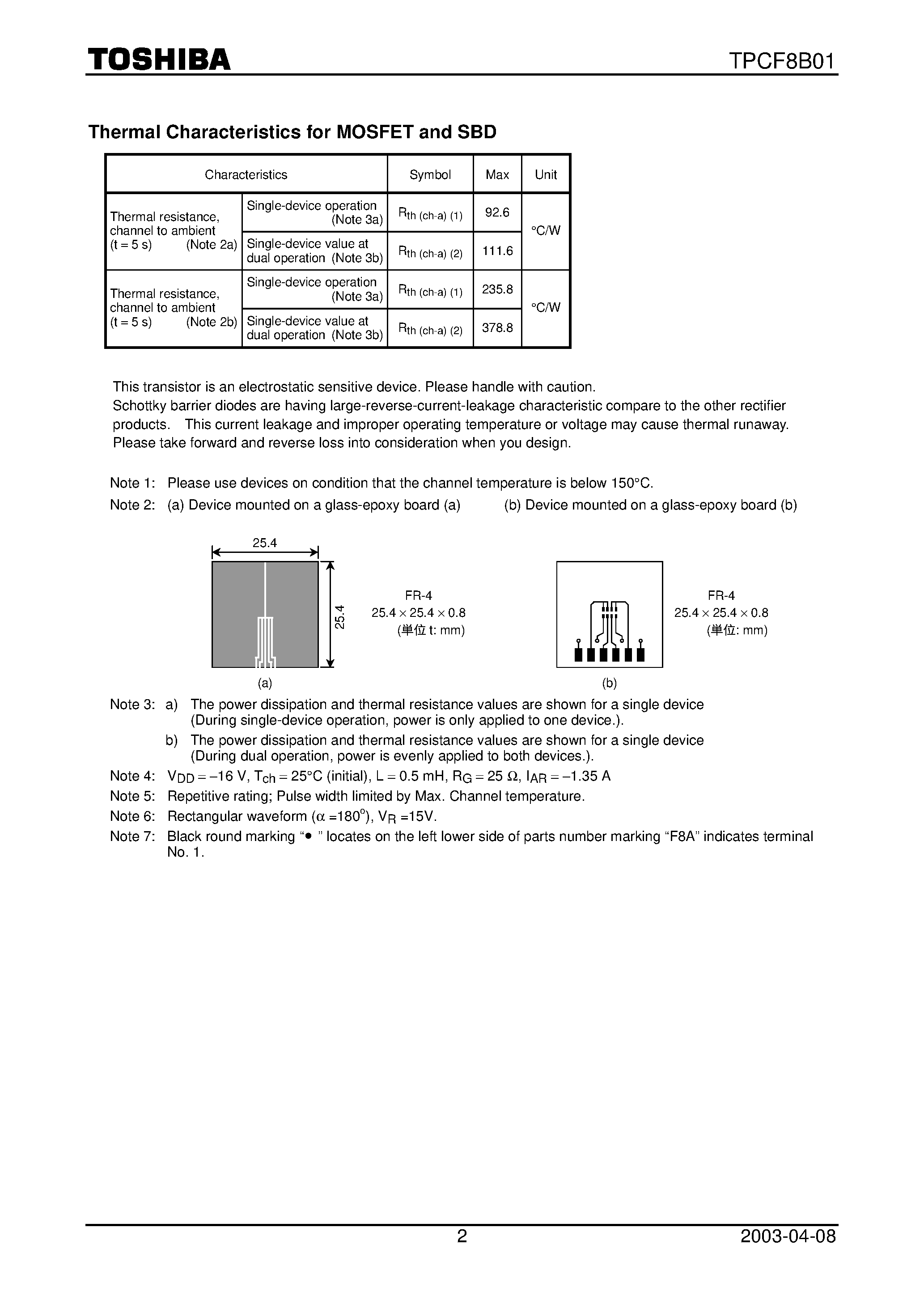 Datasheet TPCF8B01 - Multi-Chip Device Silicon P Channel MOS Type page 2