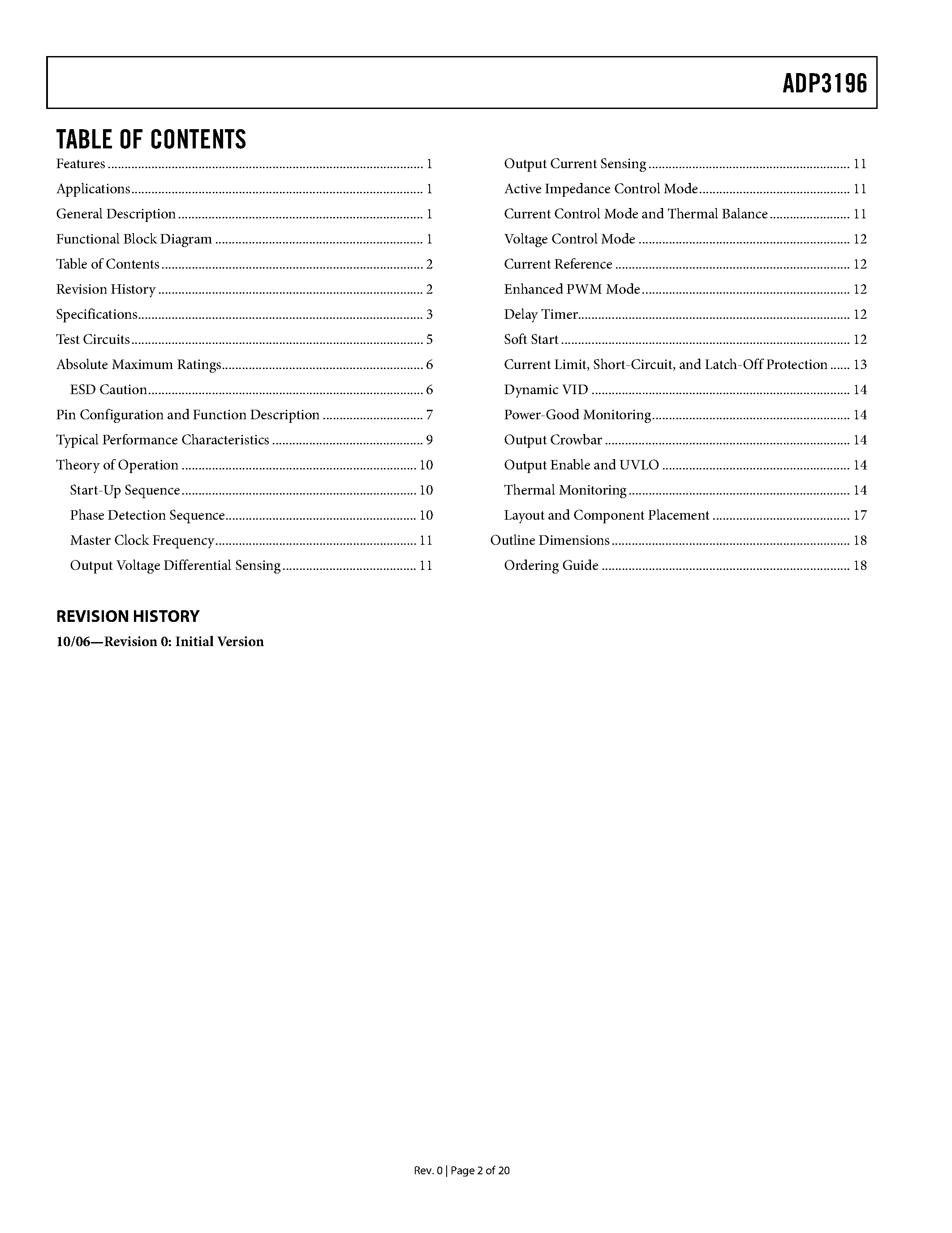 Datasheet ADP3196 - 6-Bit Programmable 2- to 4-Phase Synchronous Buck Controller page 2