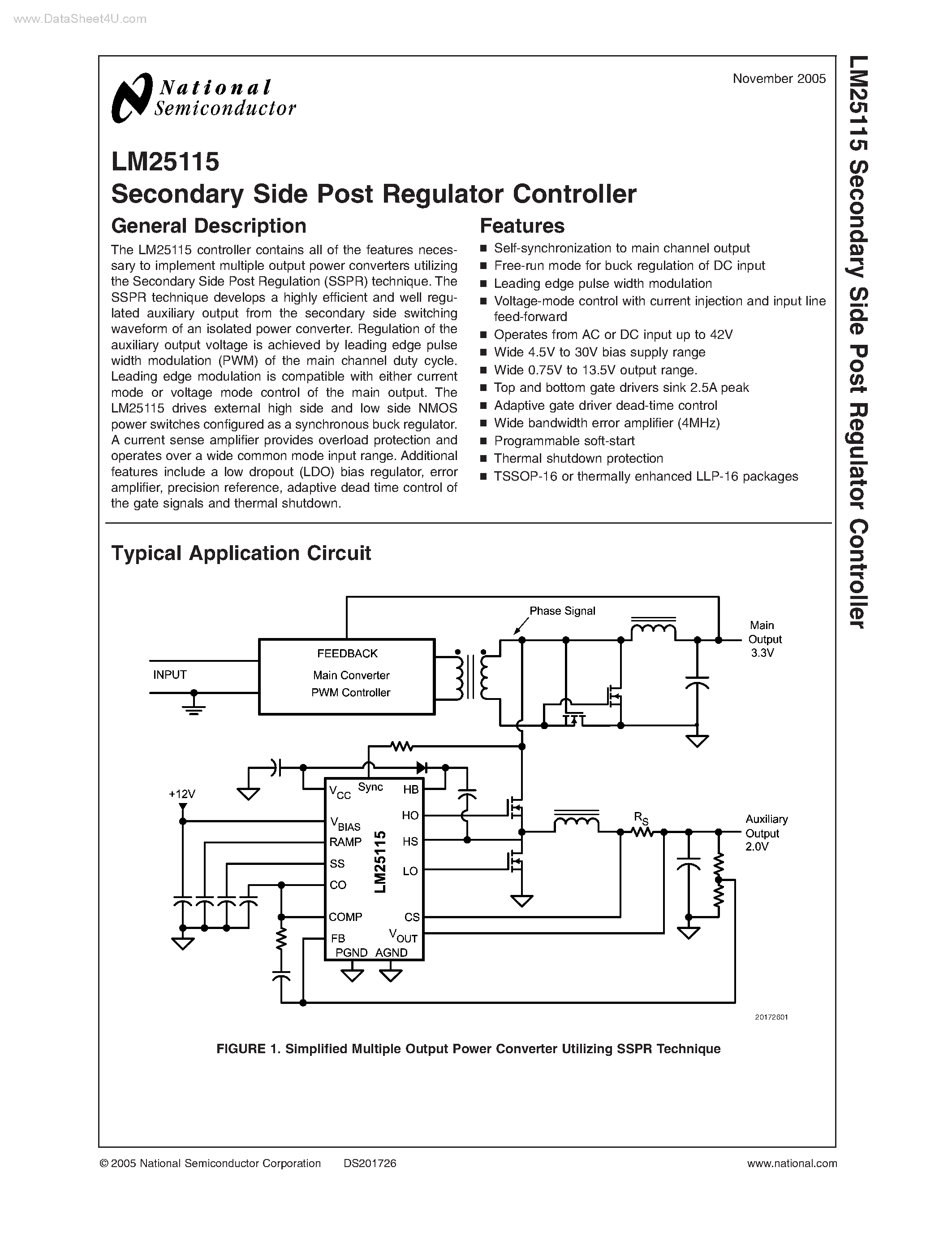 Даташит LM25115 - Secondary Side Post Regulator Controller страница 1
