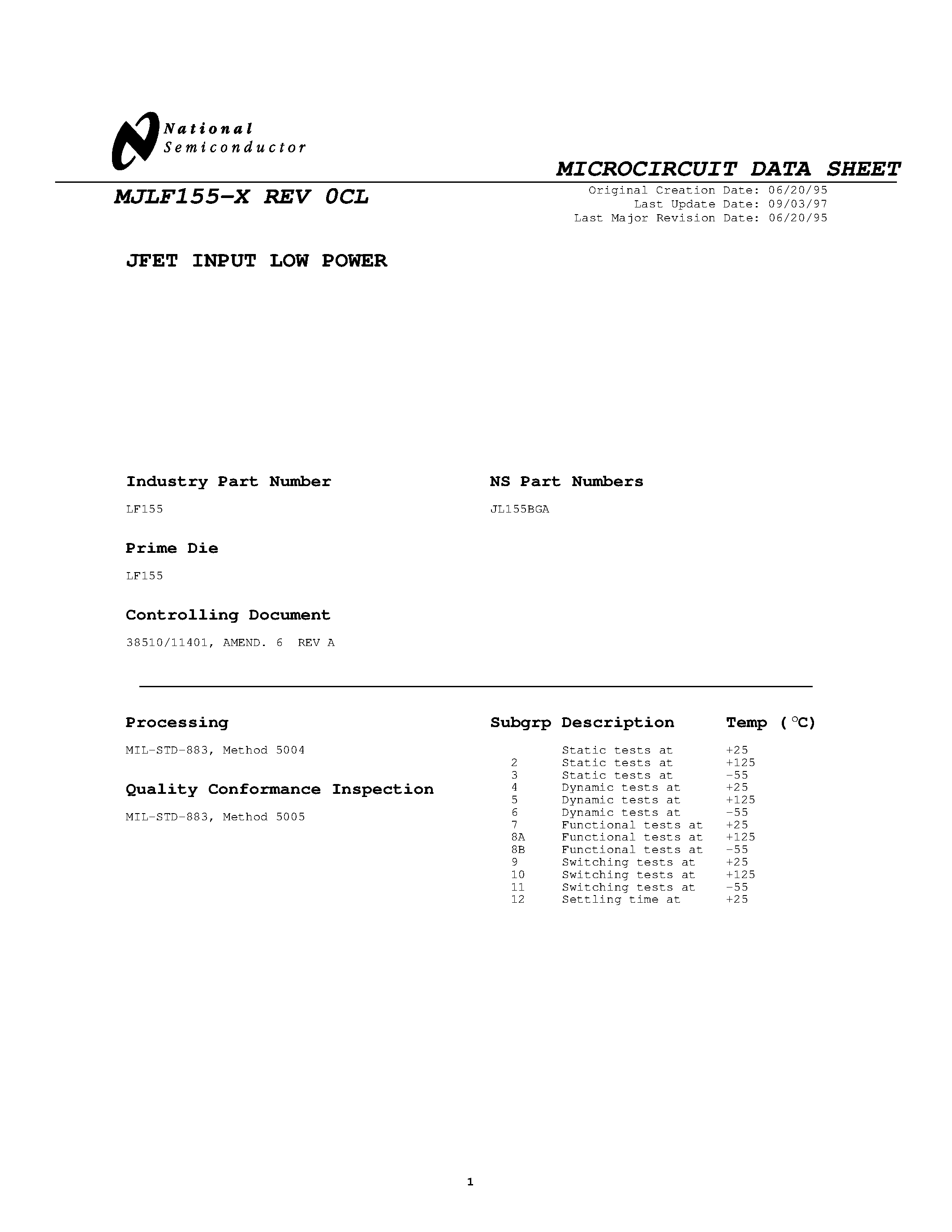 Datasheet MJLF155-X page 1 Datasheet MJLF155-X - JFET INPUT LOW POWER page 1