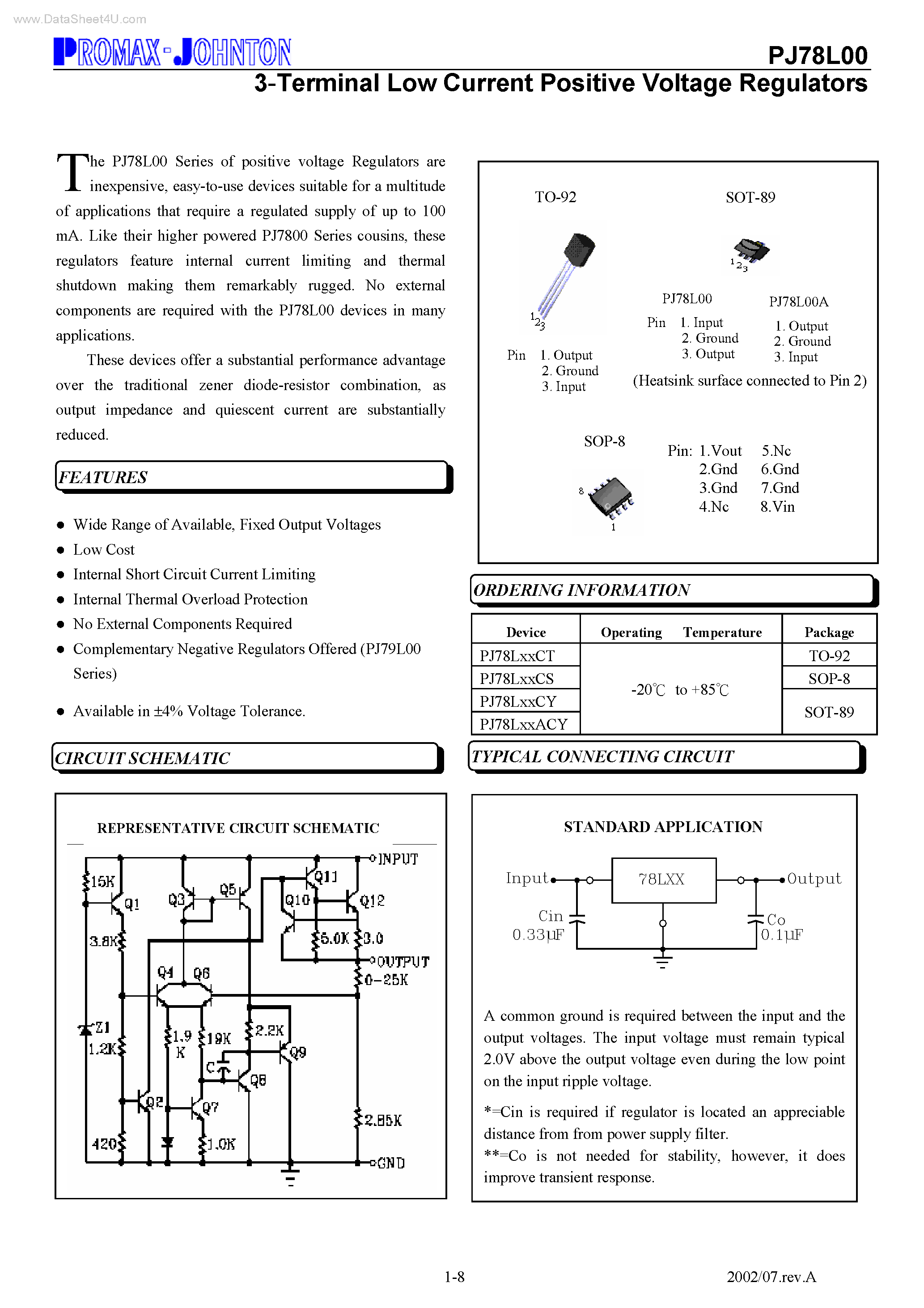 Datasheet PJ78L00 - 3-Terminal Low Current Positive Voltage Regulators page 1