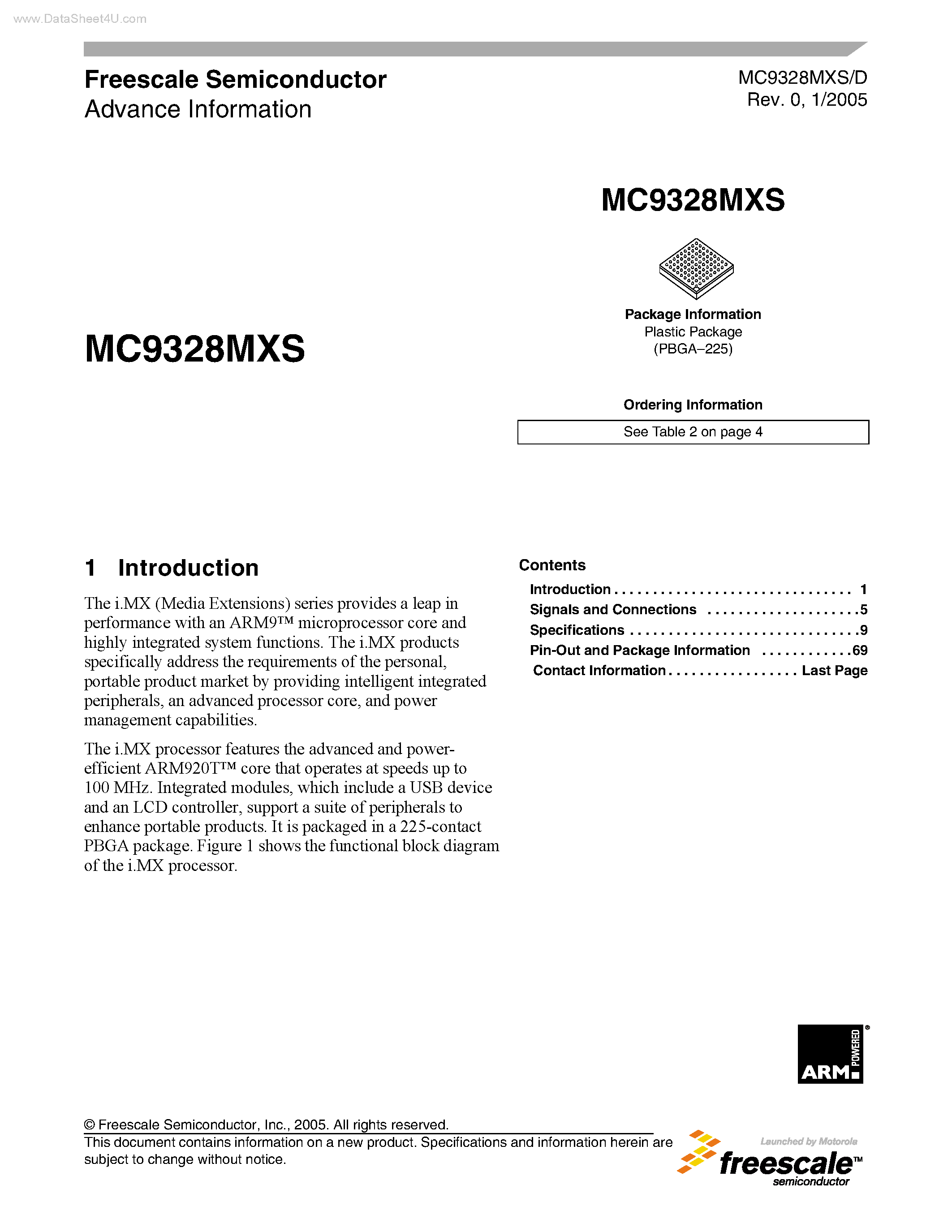 Datasheet MC9328MXS - Advance Information page 1