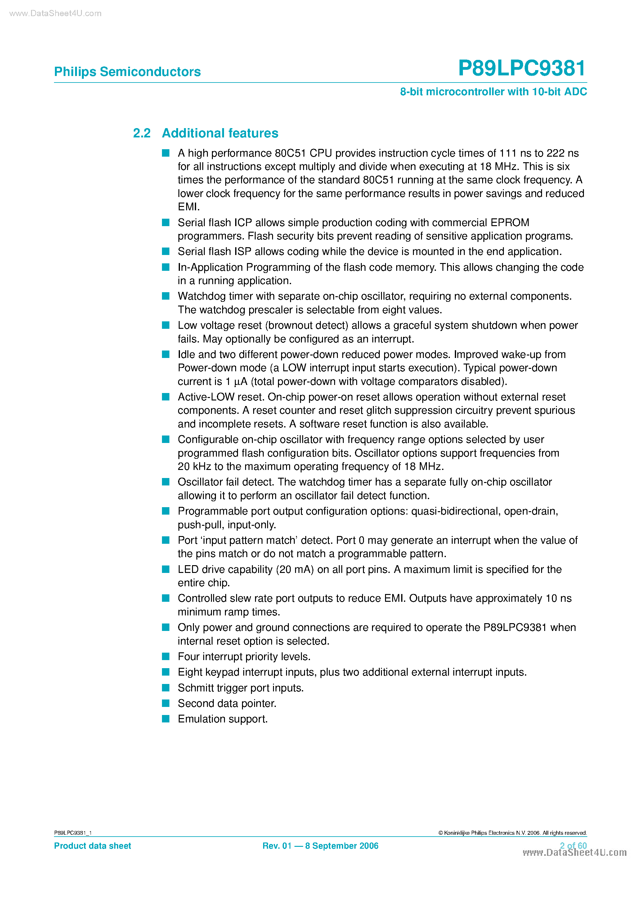 Datasheet P89LPC9381 page 2 Datasheet P89LPC9381 - 8-bit microcontroller page 2