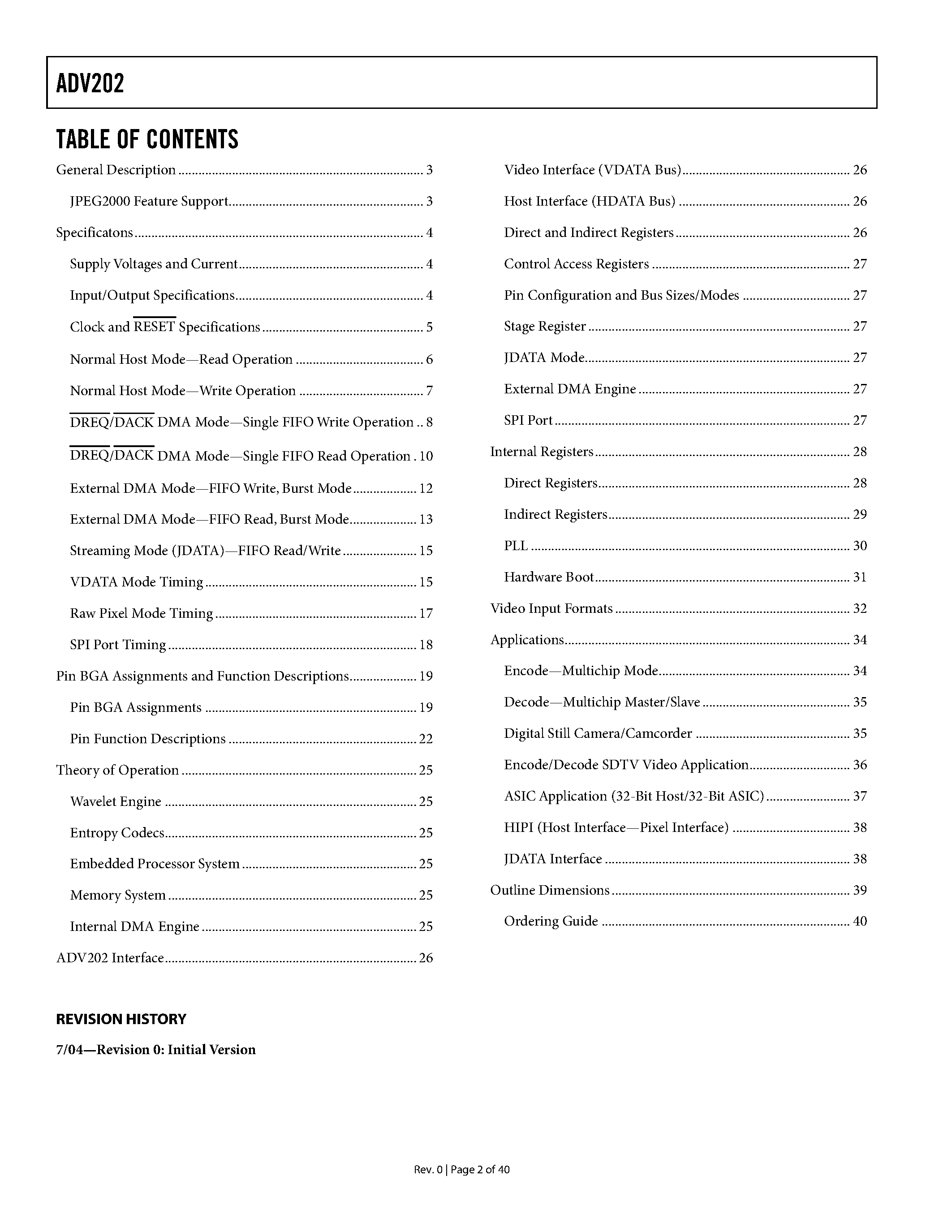 Datasheet ADV202 page 2 Datasheet ADV202 - Video Codec page 2