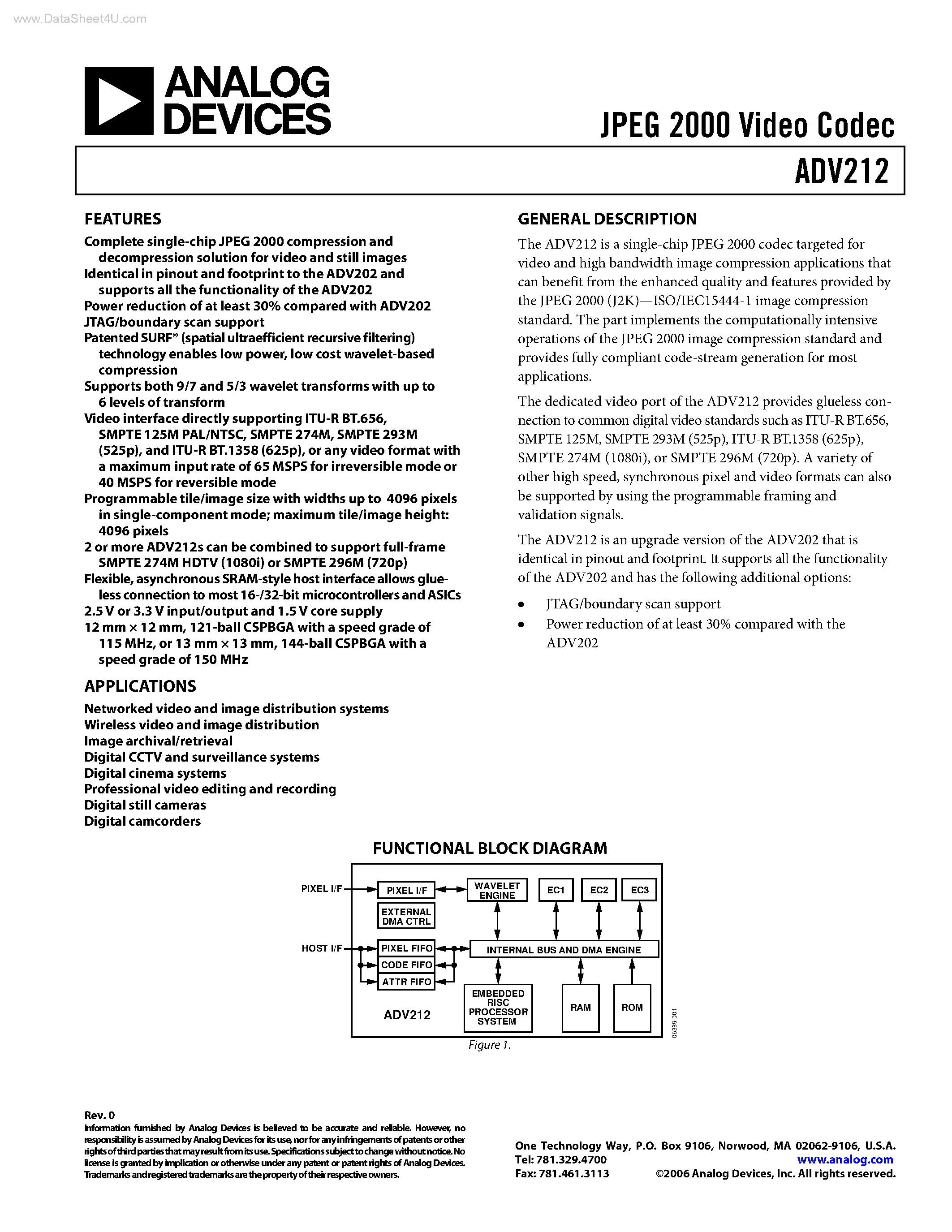 Datasheet ADV212 - Video Codec page 1