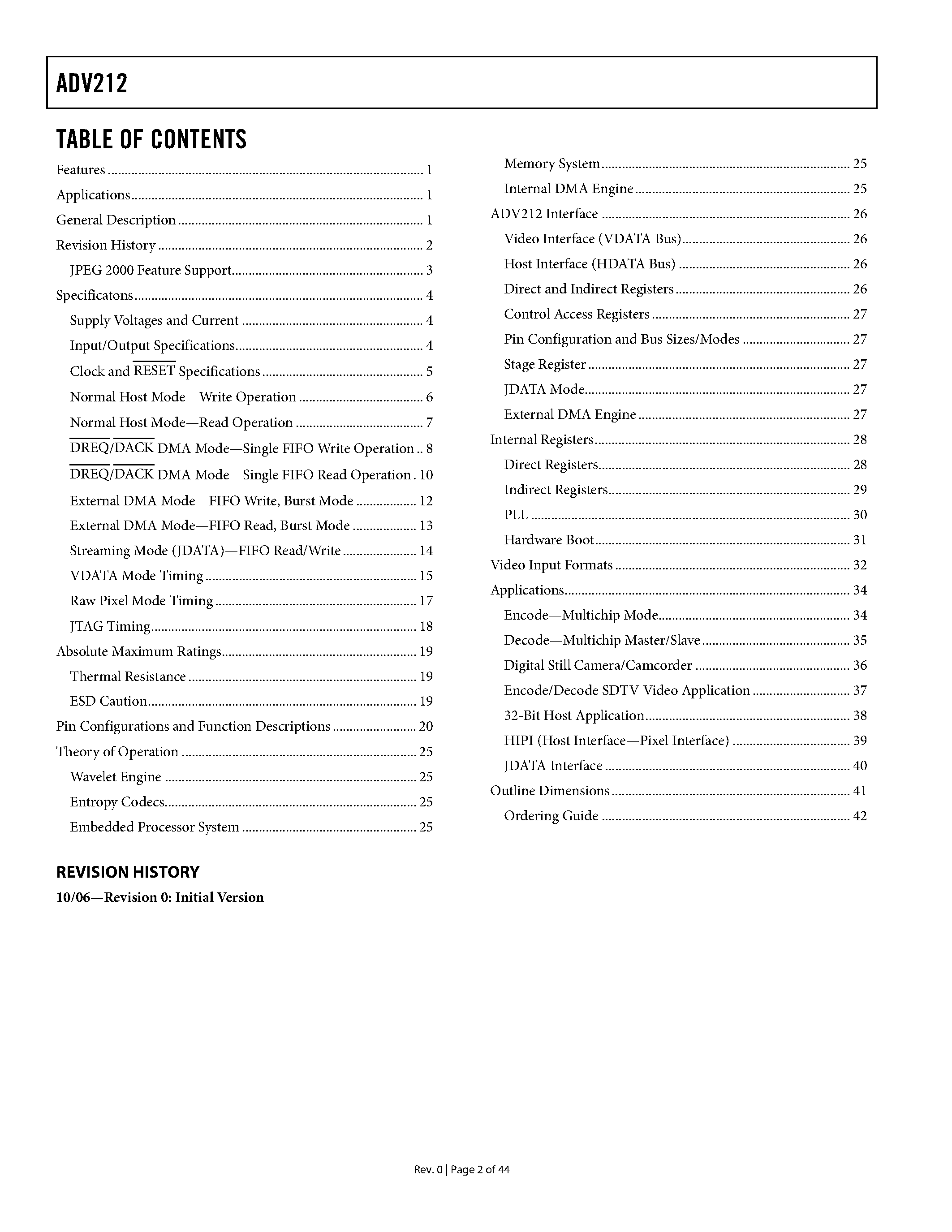 Datasheet ADV212 - Video Codec page 2