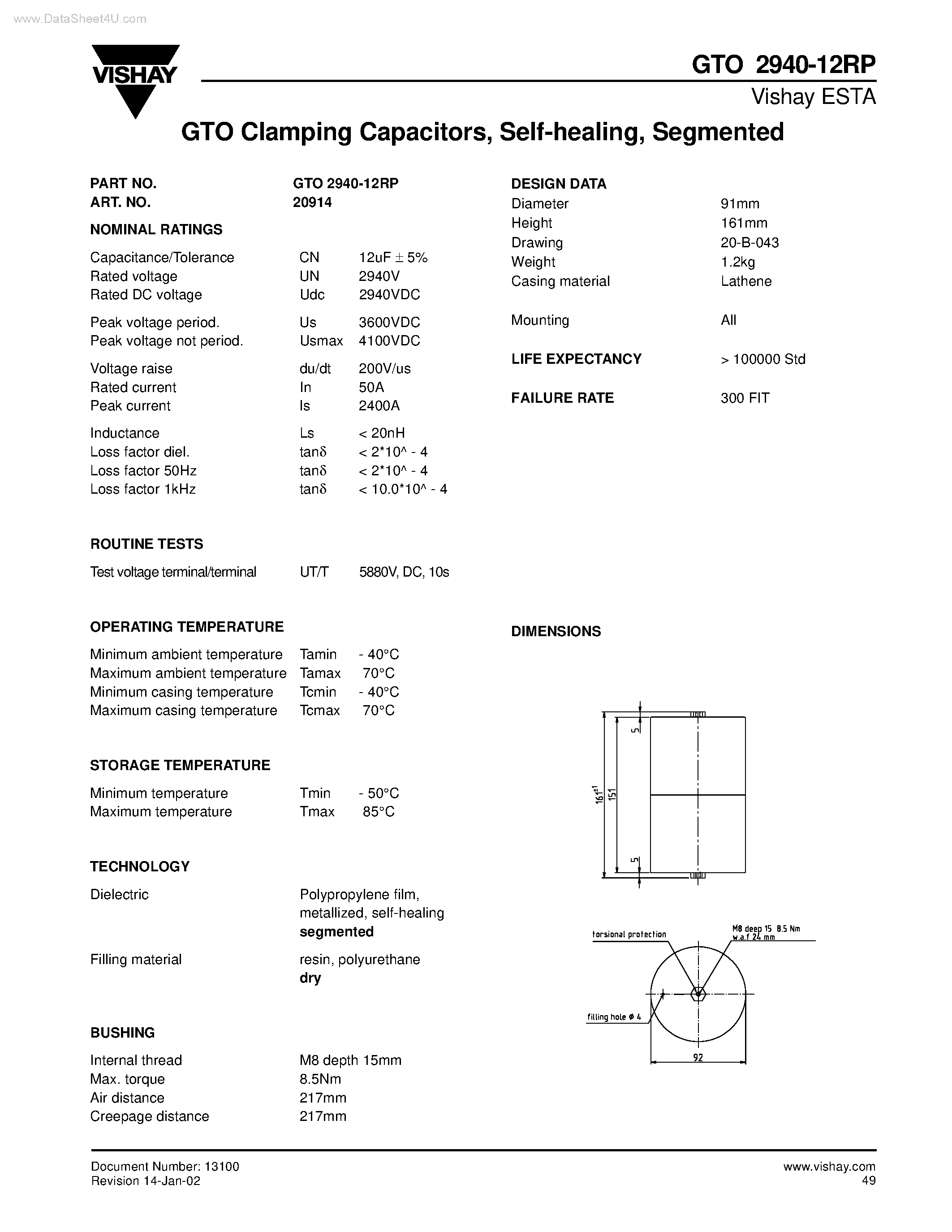 Datasheet GTO2940-12RP - GTO Clamping Capacitors page 1