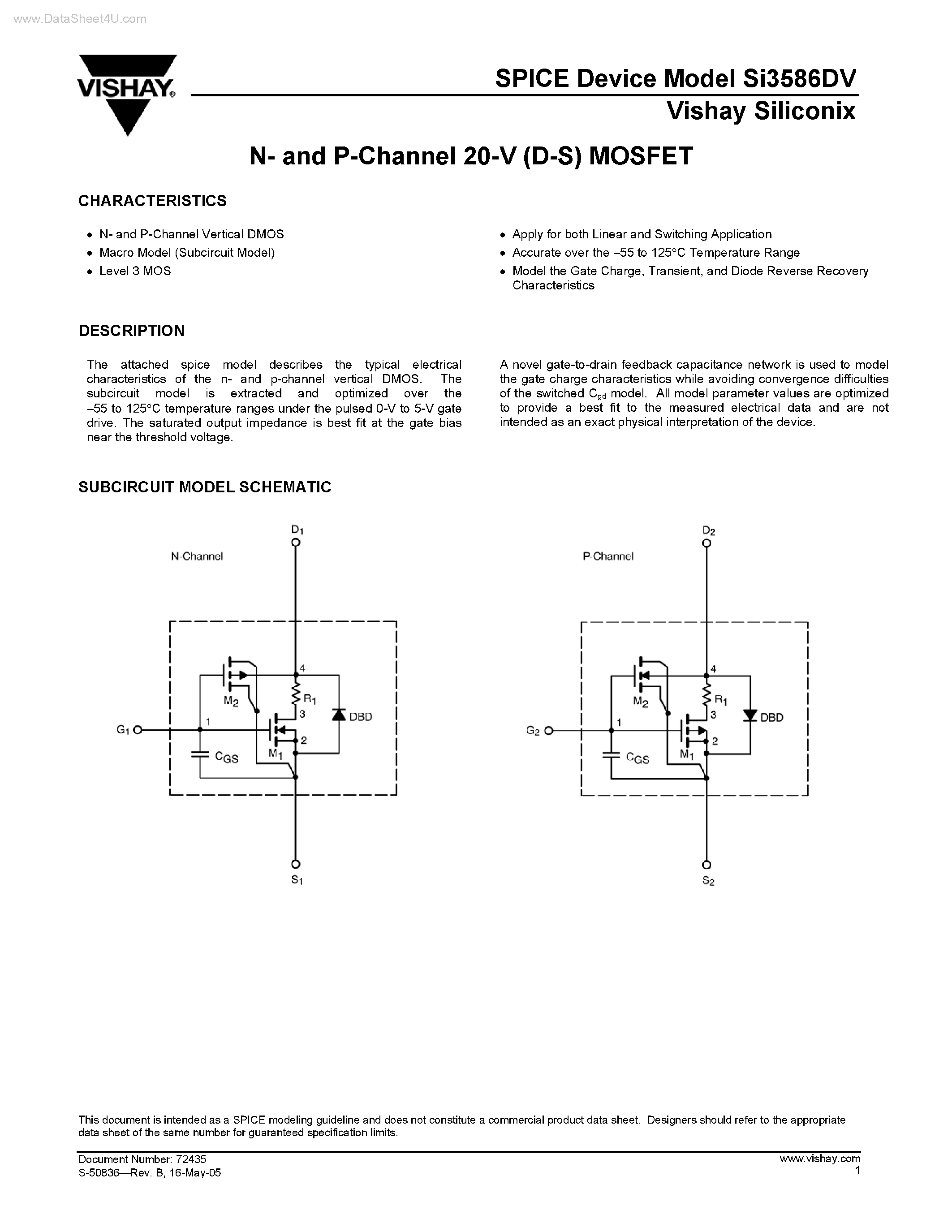 Даташит SI3586DV - N- and P-Channel MOSFET страница 1