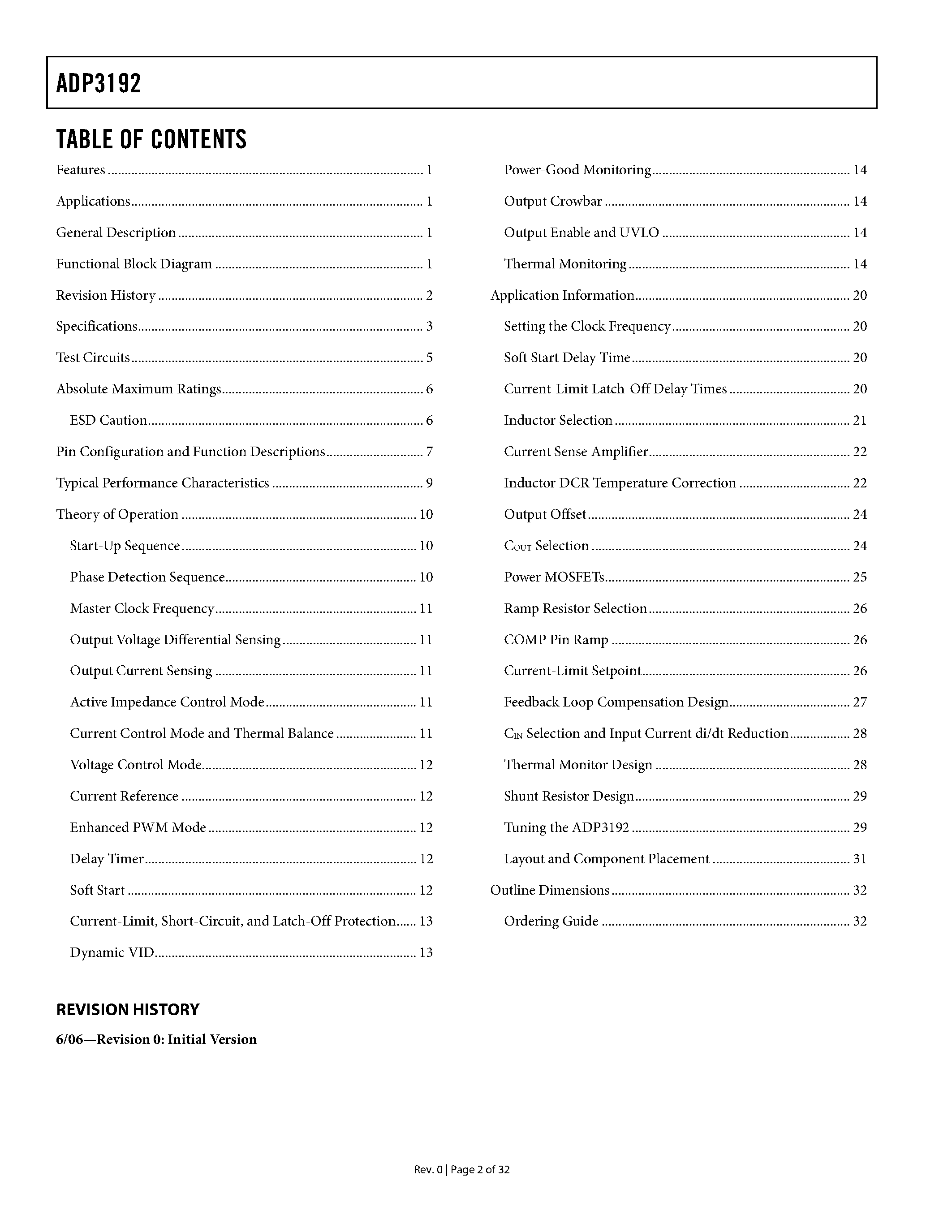 Datasheet ADP3192 - 8-Bit Programmable 2- to 4-Phase Synchronous Buck Controller page 2