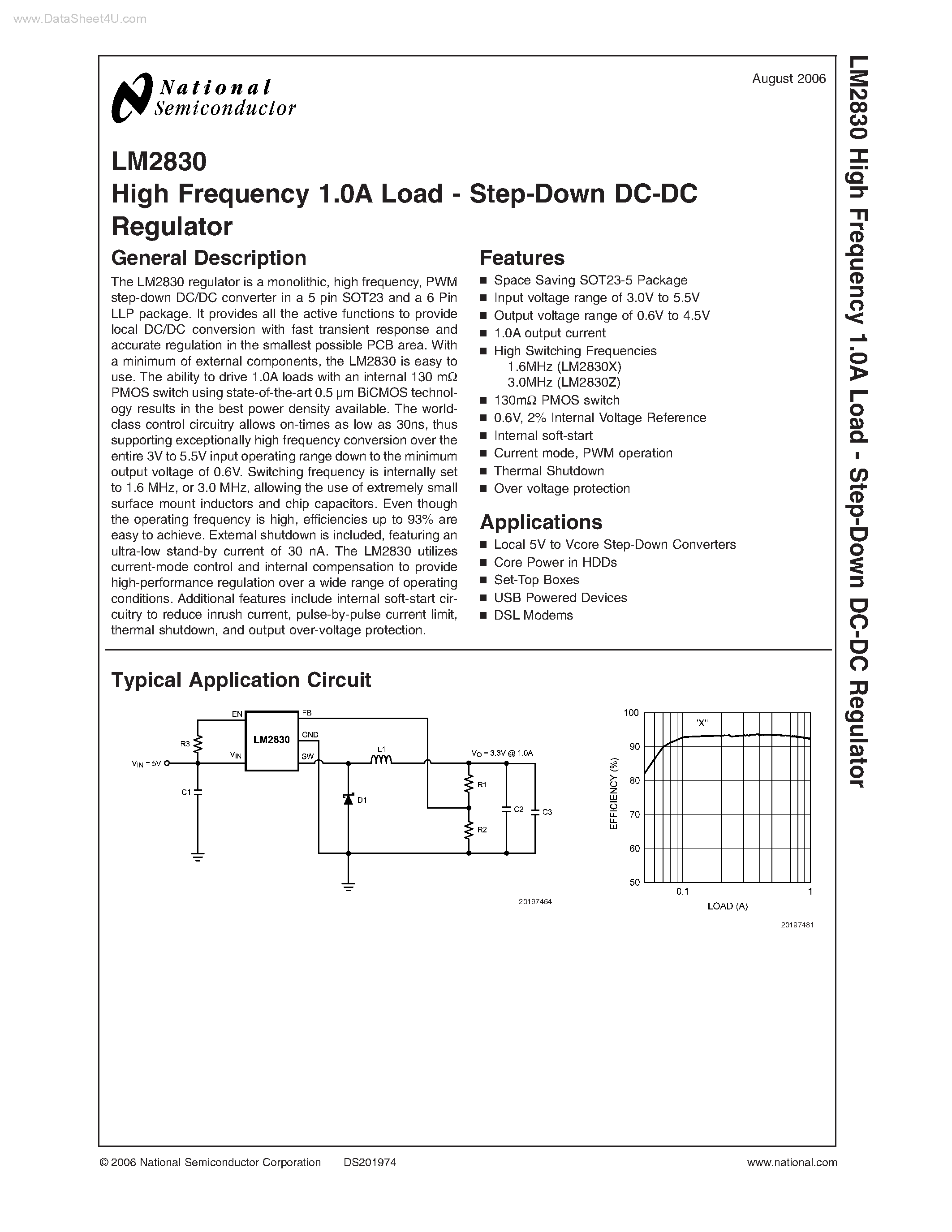 Datasheet LM2830 page 1 Datasheet LM2830 - High Frequency 1.0A Load - Step-Down DC-DC Regulator page 1