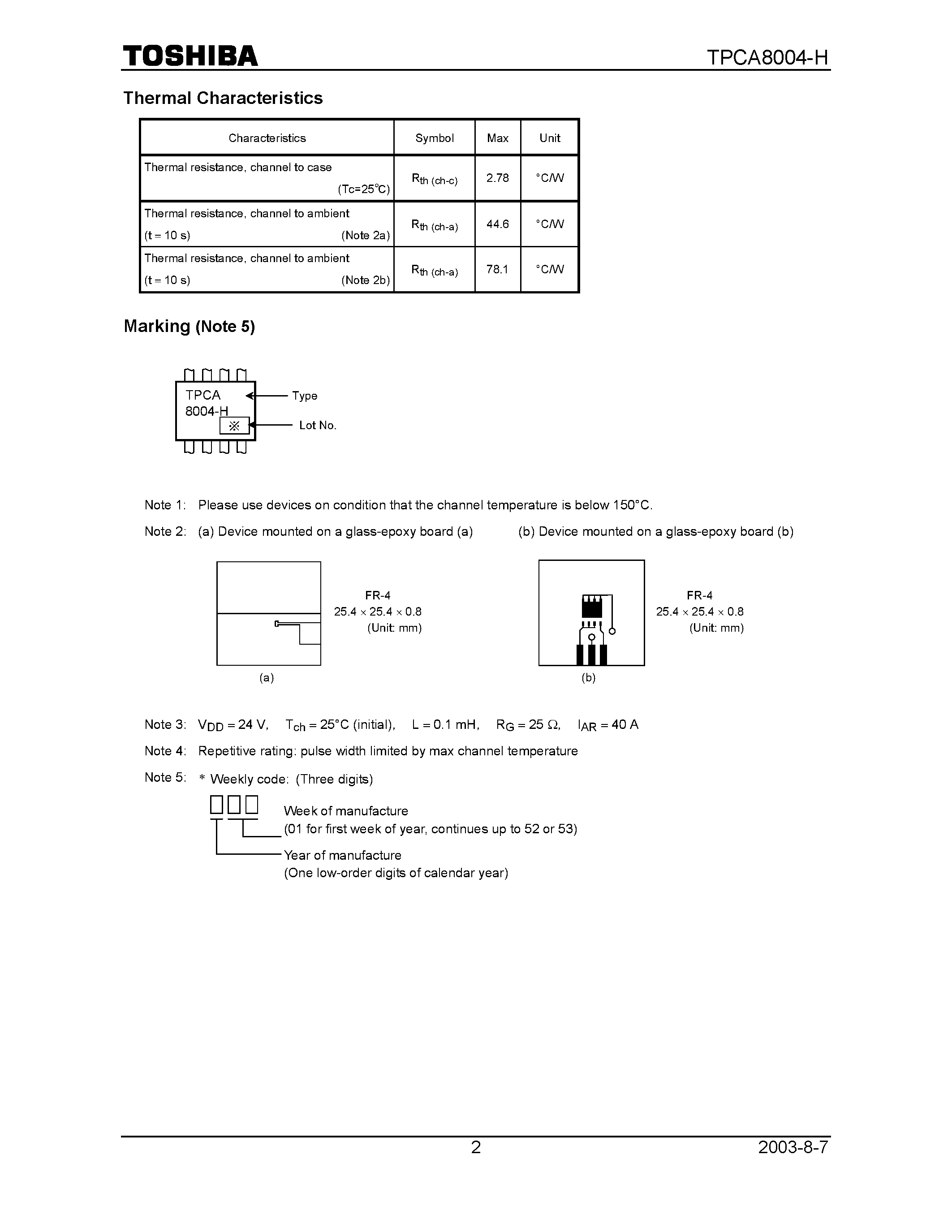 Datasheet TPCA8004-H - TOSHIBA Field Effect Transistor Silicon N Channel MOS Type page 2