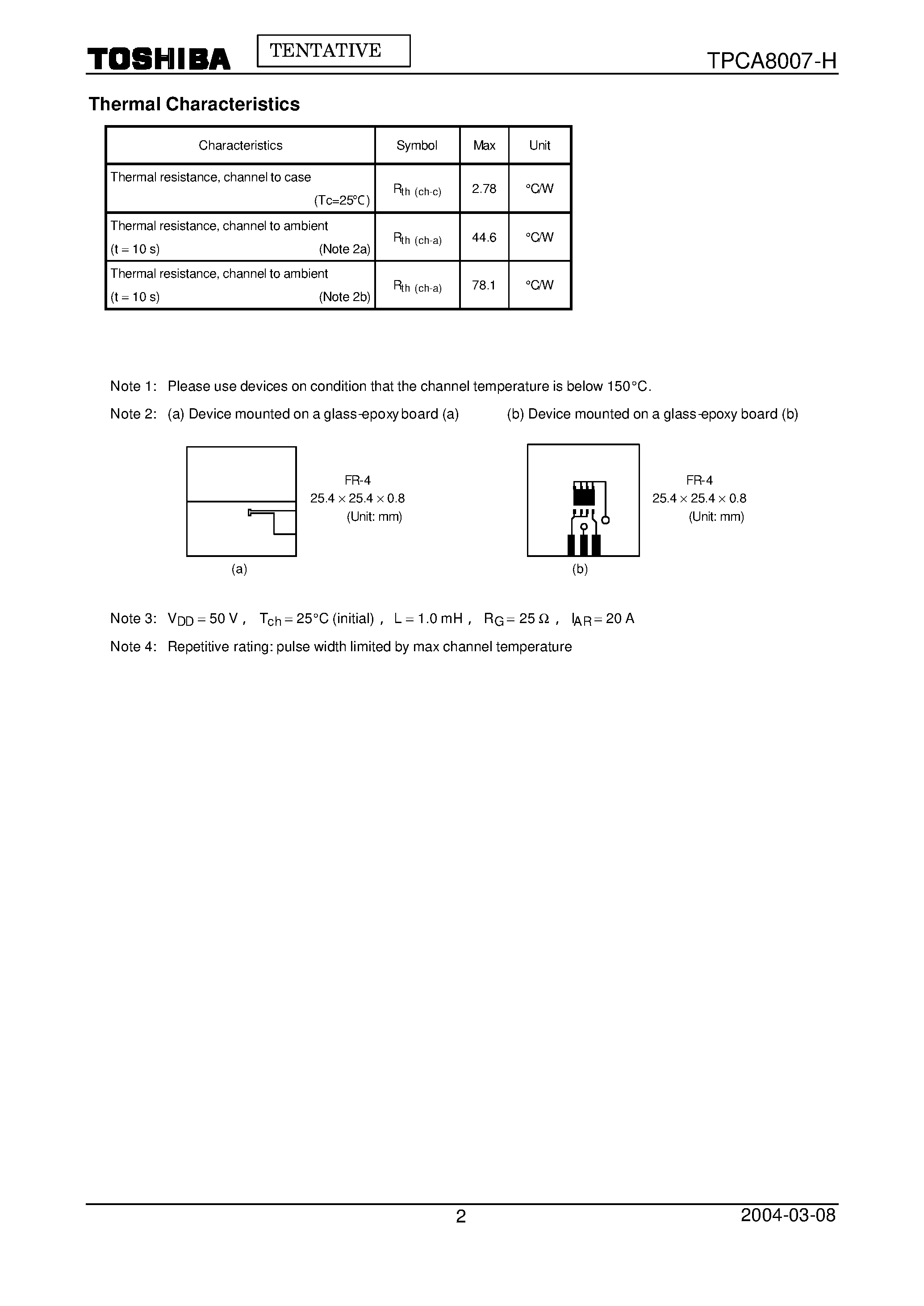 Datasheet TPCA8007-H - Switching Regulator Applications page 2