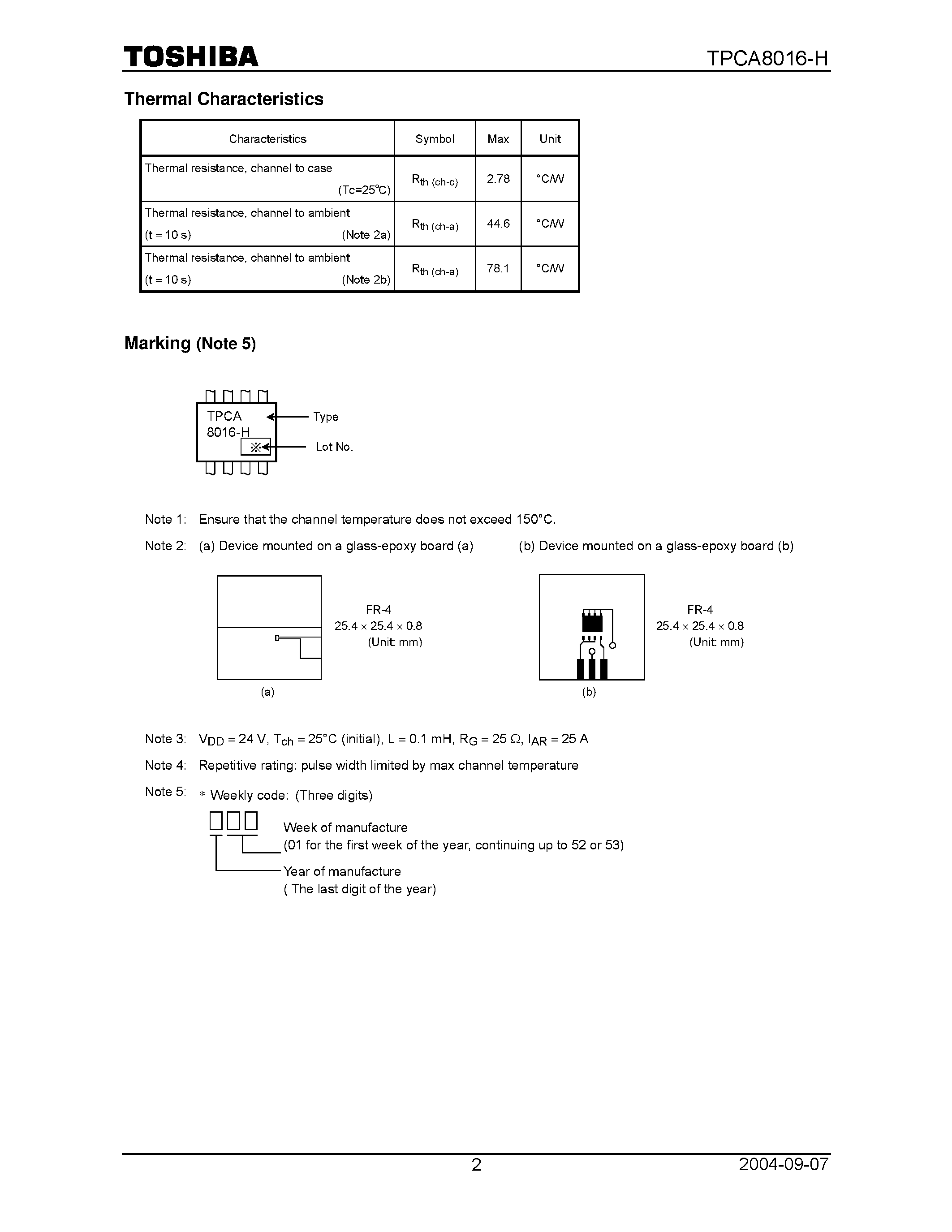 Datasheet TPCA8016-H page 2 Datasheet TPCA8016-H - High-Speed and High-Efficiency DC-DC Converters page 2