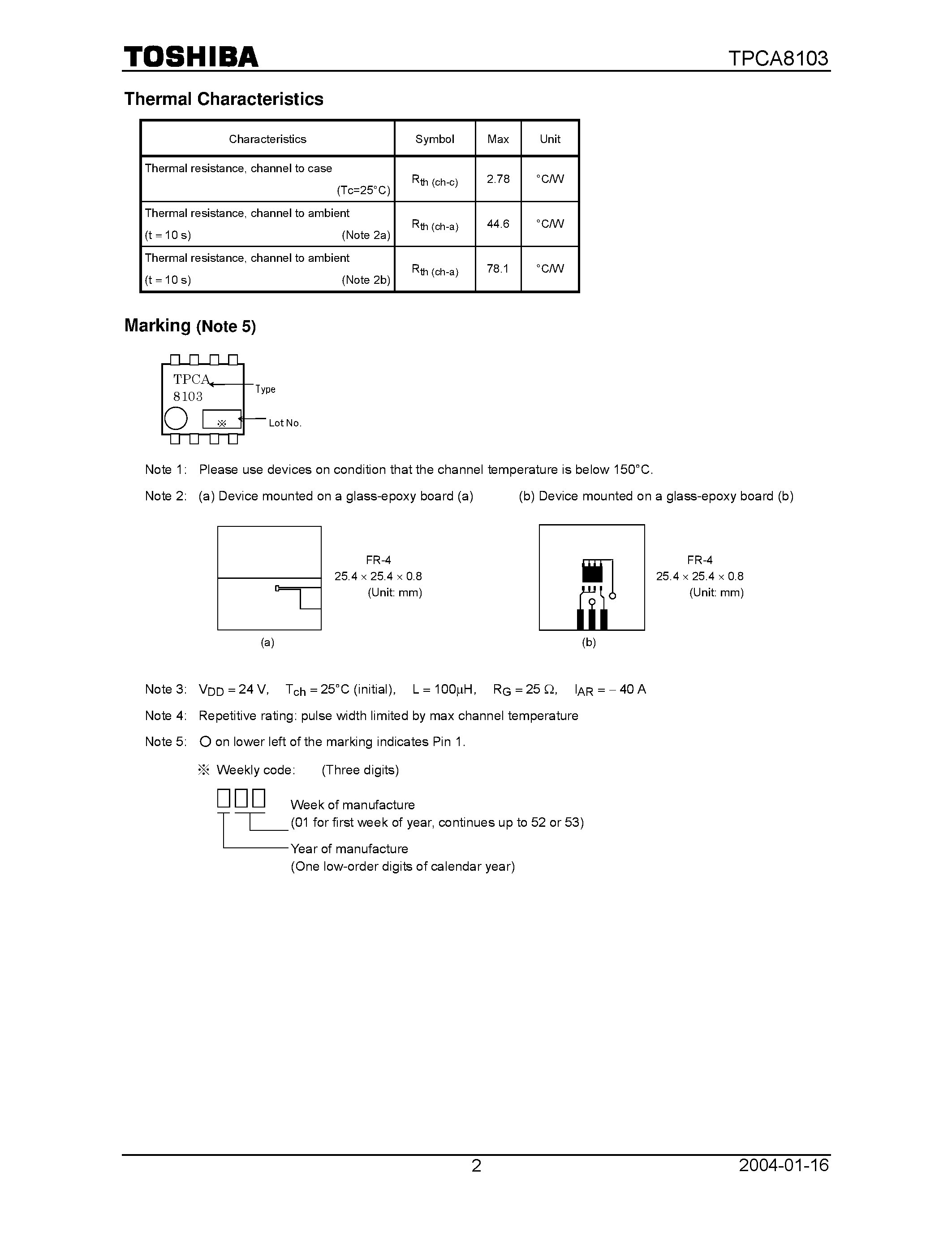 Datasheet TPCA8103 - TOSHIBA Field Effect Transistor Silicon P Channel MOS Type page 2