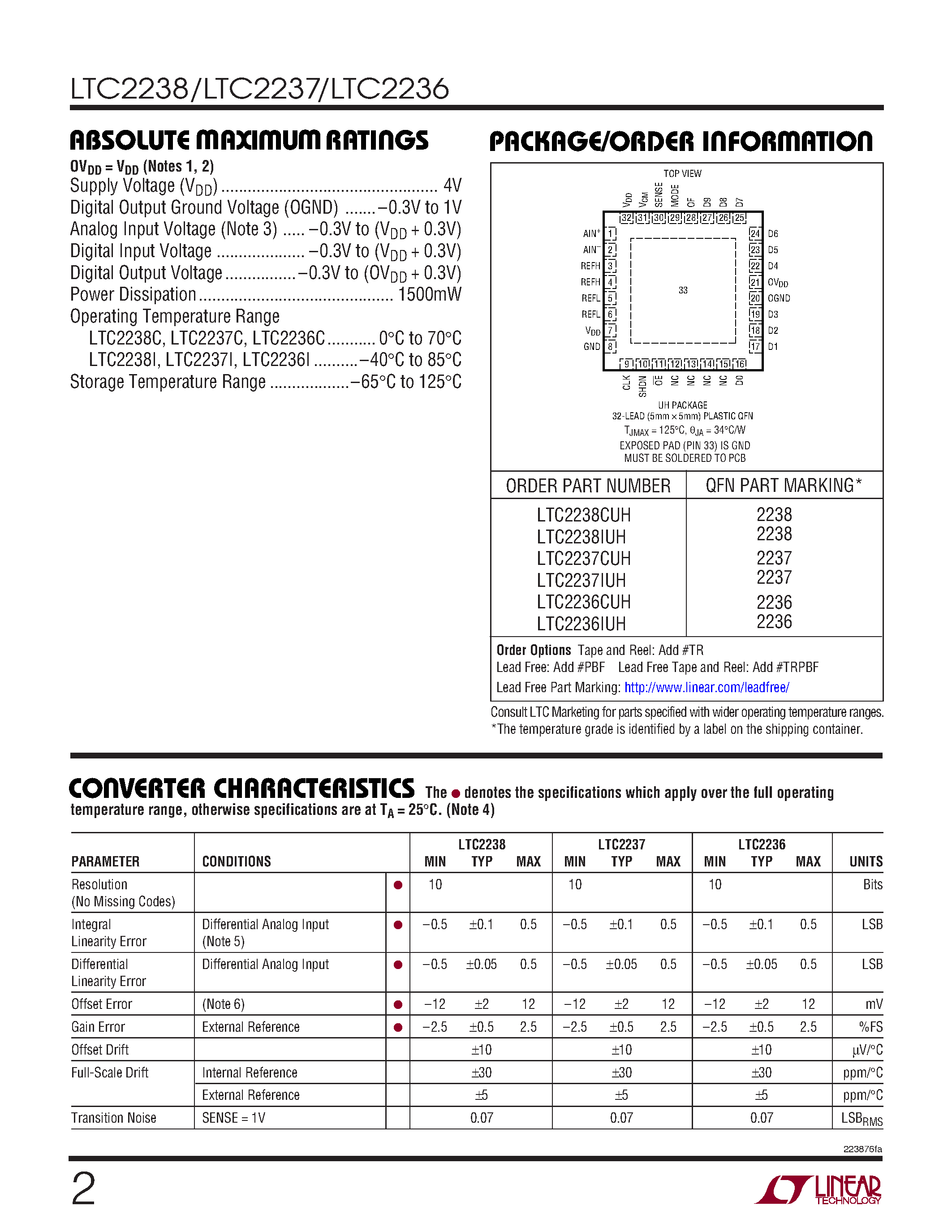 Datasheet LTC2236 - (LTC2236 - LTC2238) LOW POWER 3V ADC page 2