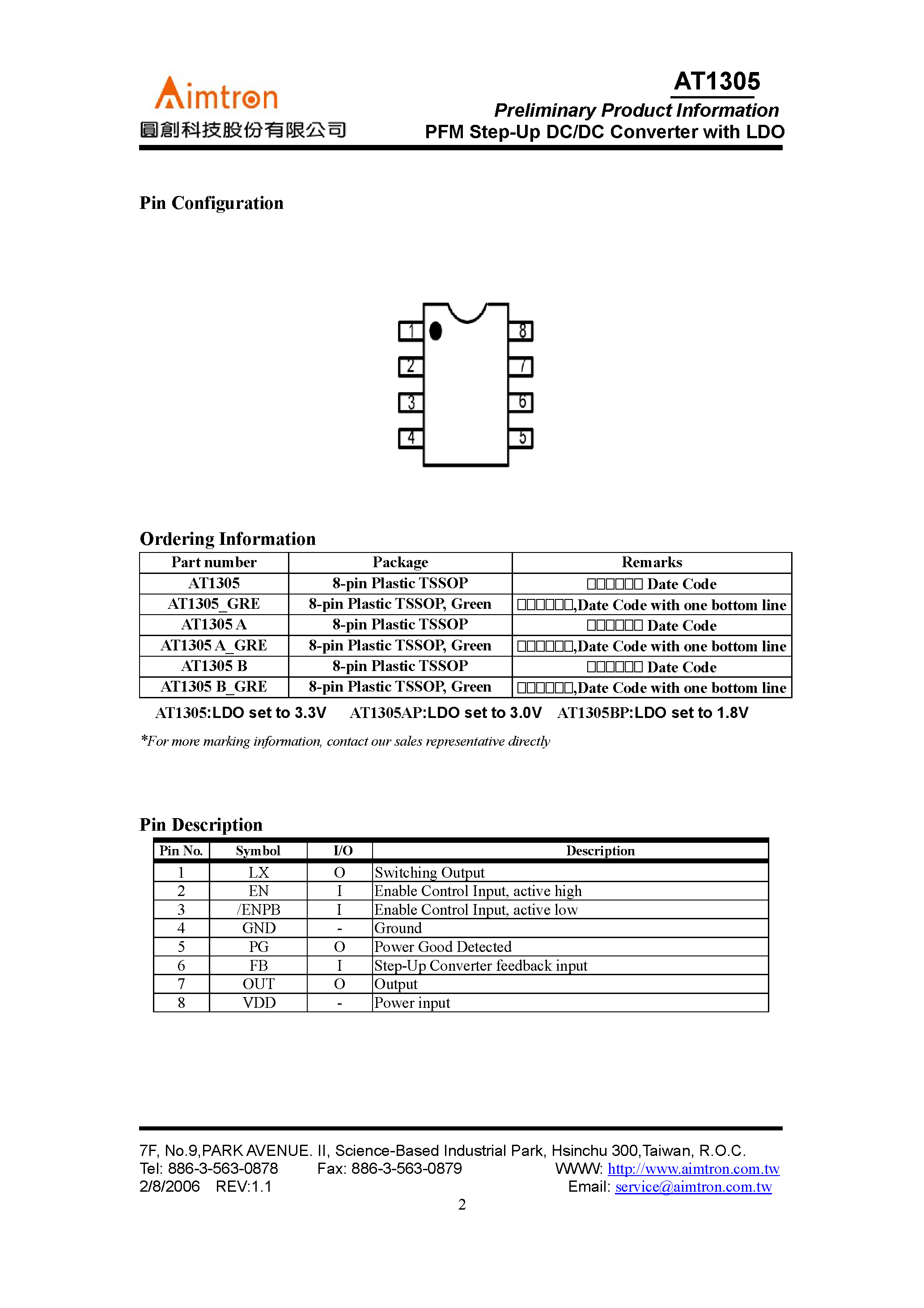 Даташит на микросхему AT1305 страница 2 Даташит AT1305 - PFM Step-Up DC/DC Converter страница 2