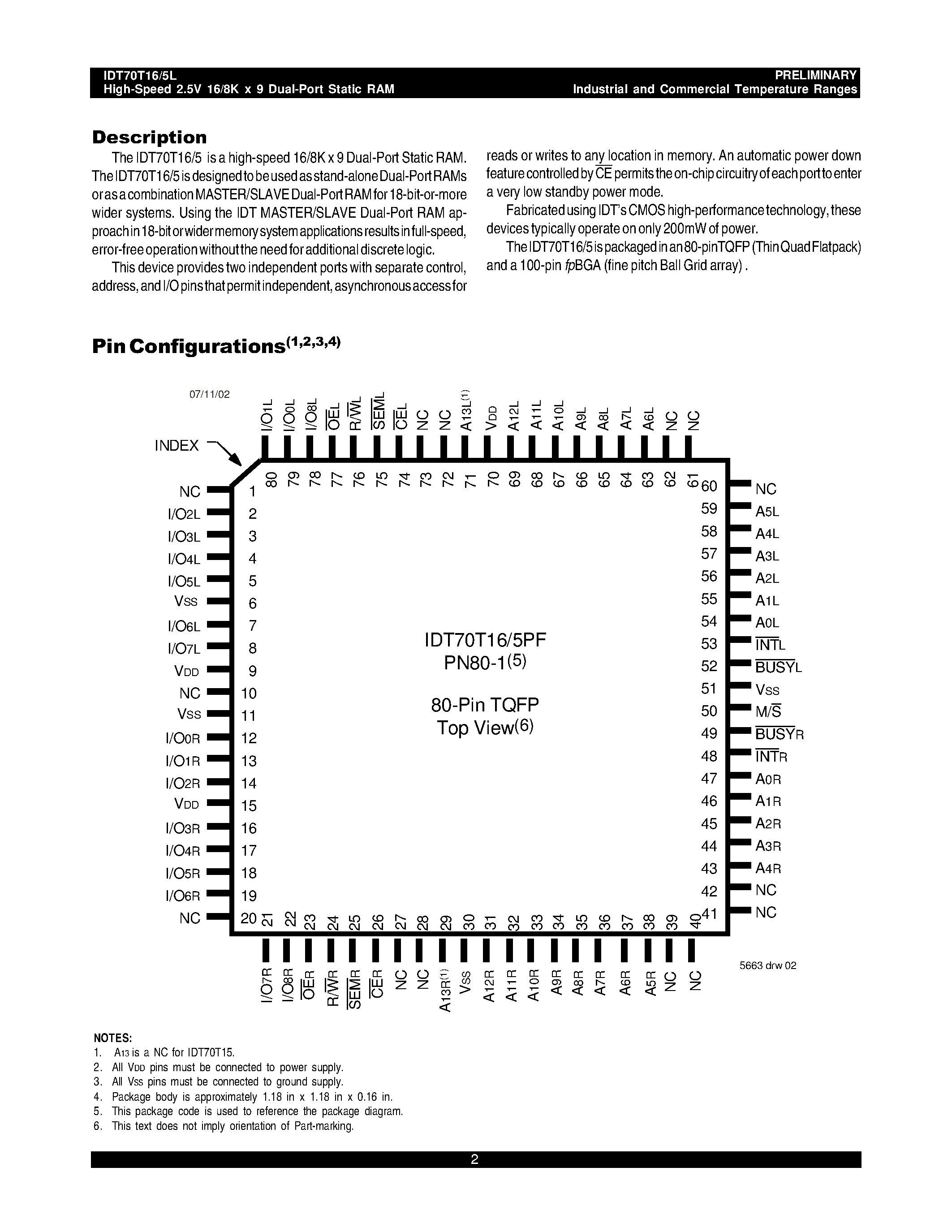 Datasheet IDT70T15 - (IDT70T15 / IDT70T16) HIGH-SPEED 2.5V 16/8K X 9 DUAL-PORT STATIC RAM page 2