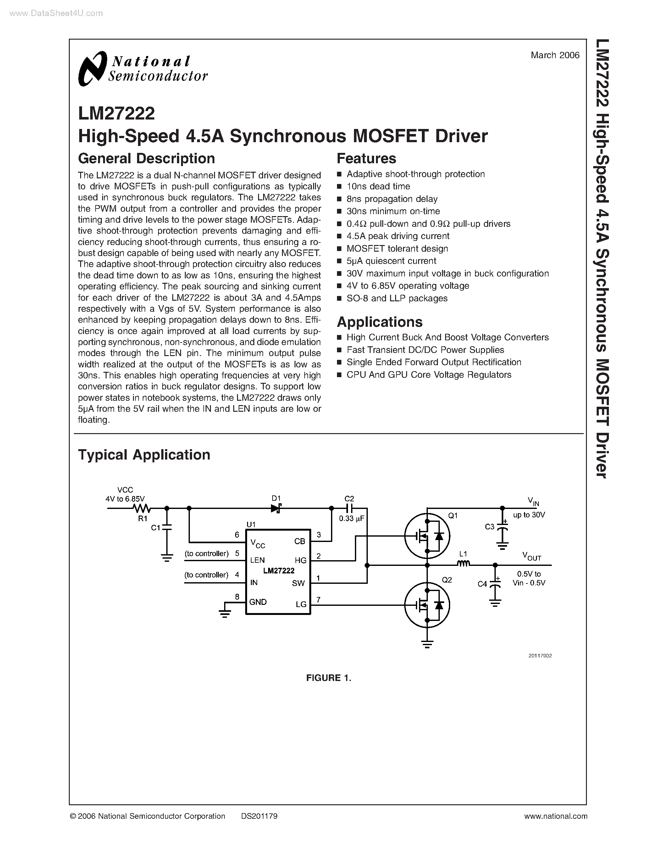Datasheet LM27222 - High-Speed 4.5A Synchronous MOSFET Driver page 1