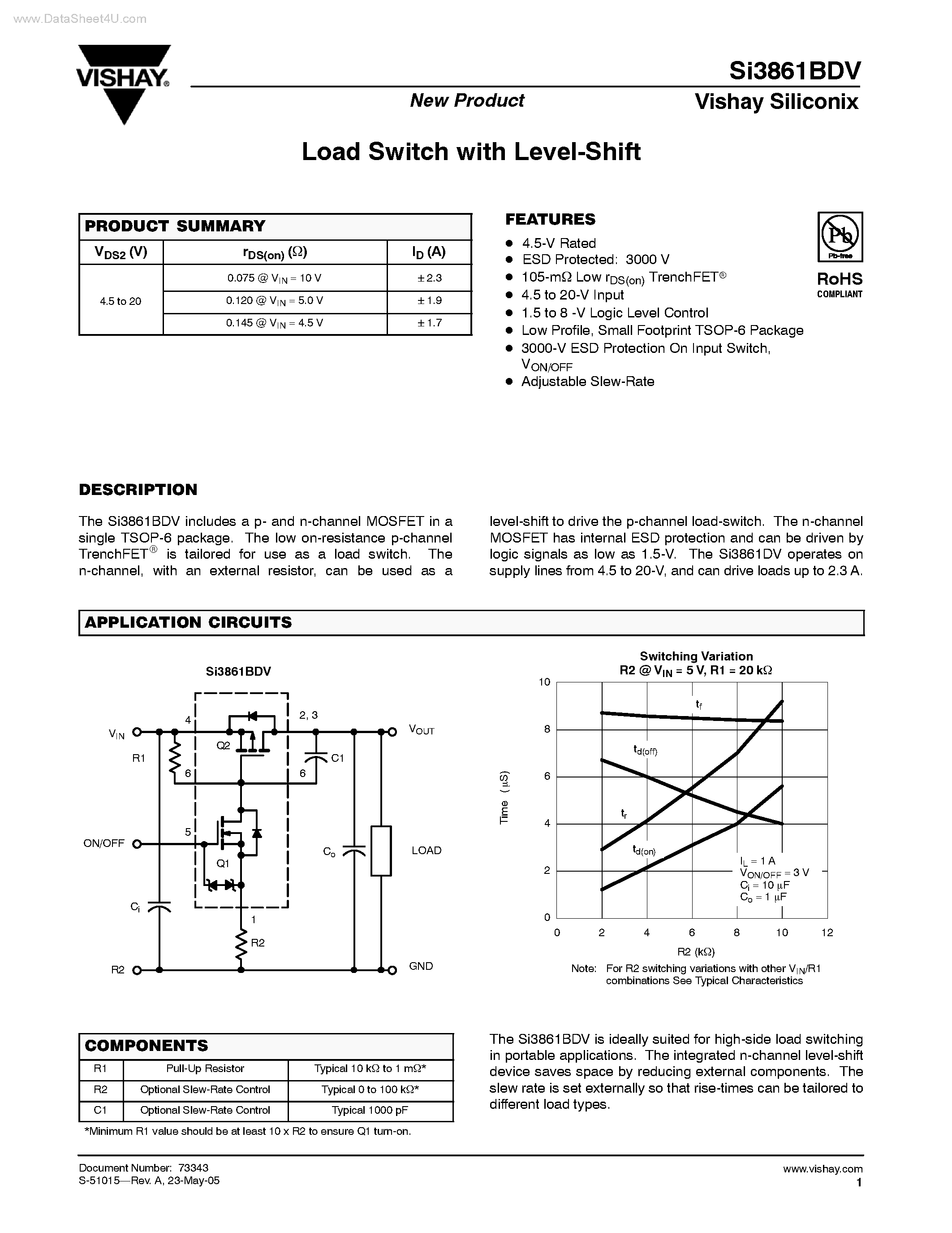 Datasheet SI3861BDV page 1 Datasheet SI3861BDV - Load Switch page 1