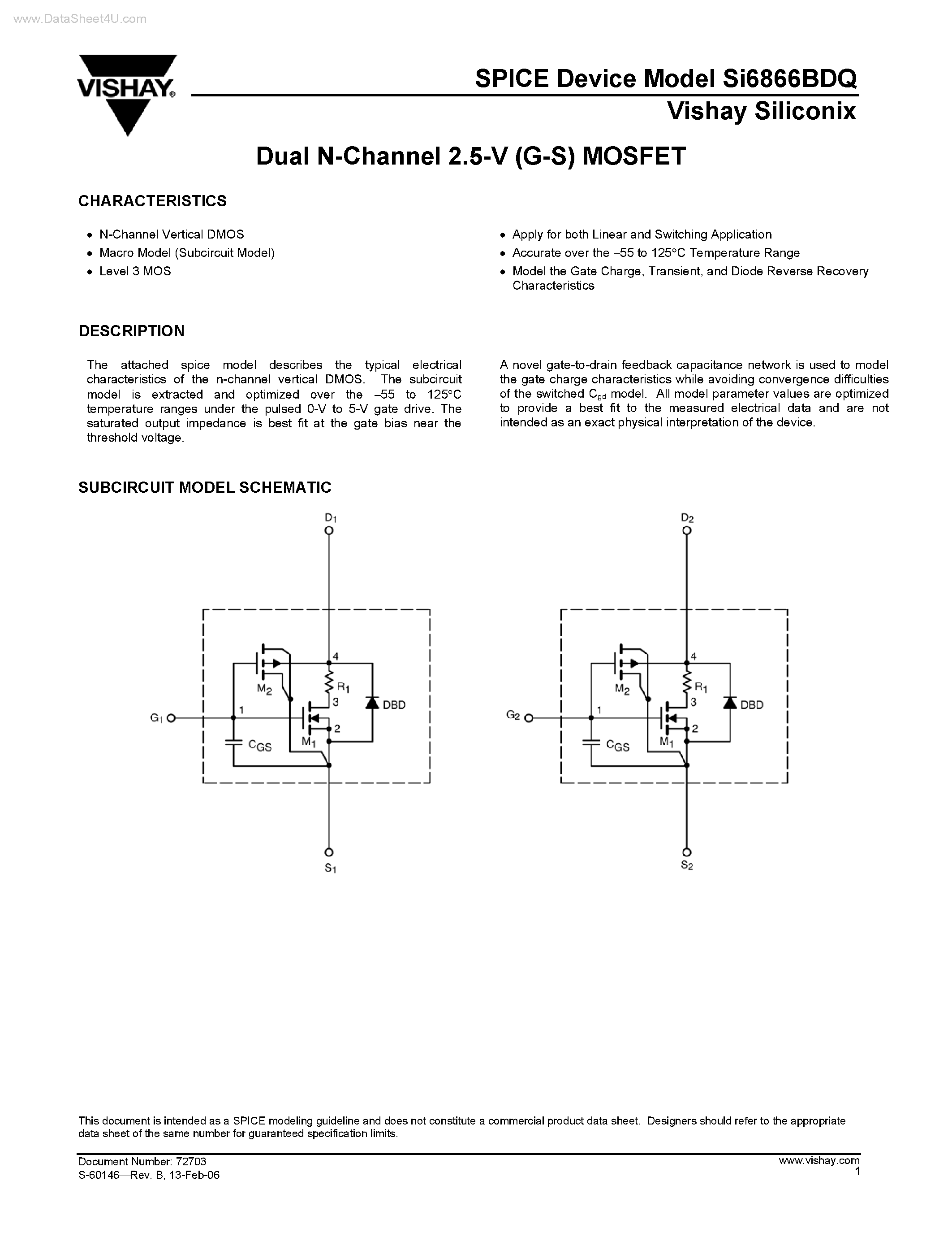 Datasheet SI6866BDQ page 1 Datasheet SI6866BDQ - Dual N-Channel MOSFET page 1