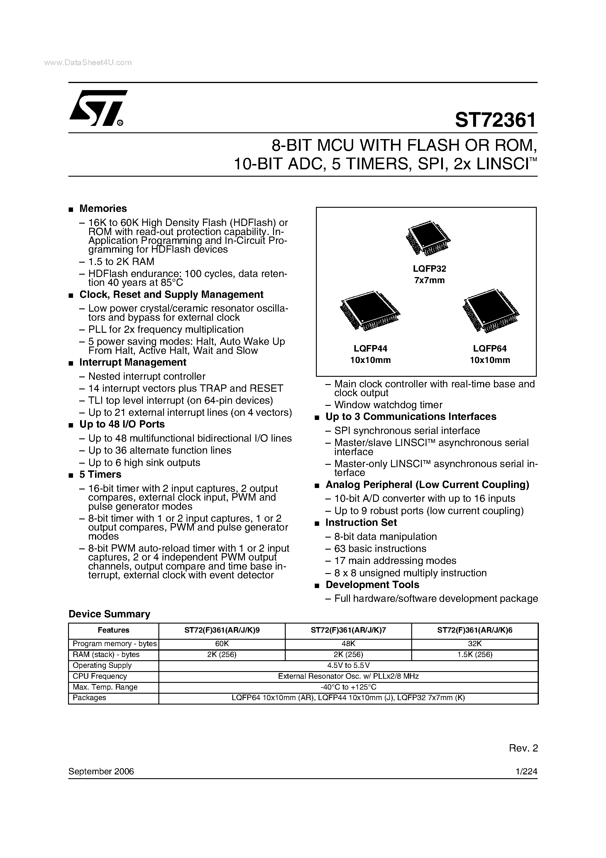 Datasheet ST72361 - 8-BIT MCU page 1