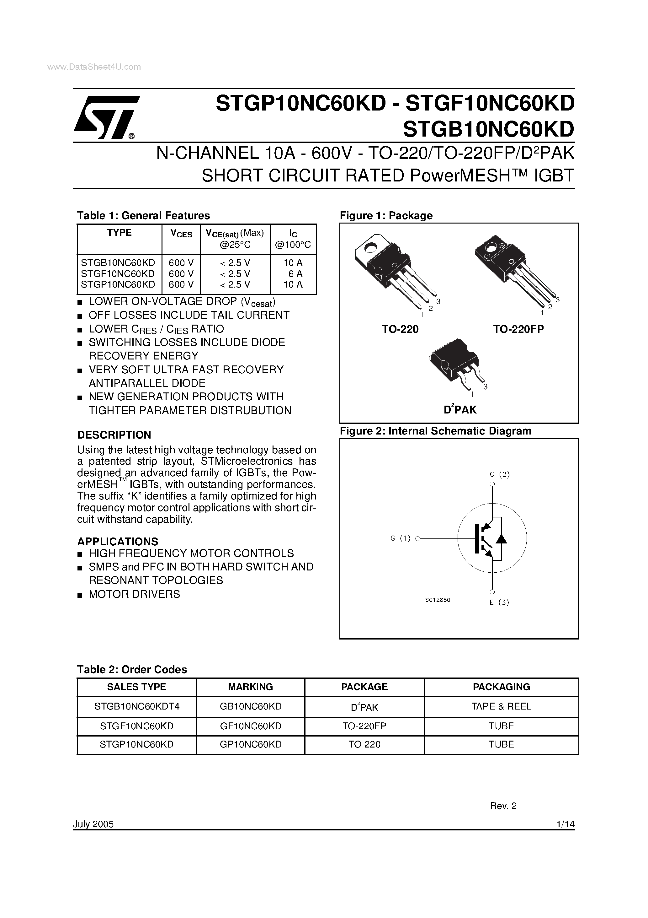 Datasheet STGB10NC60KD - (STGx10NC60KD) N-CHANNEL PowerMESH IGBT page 1