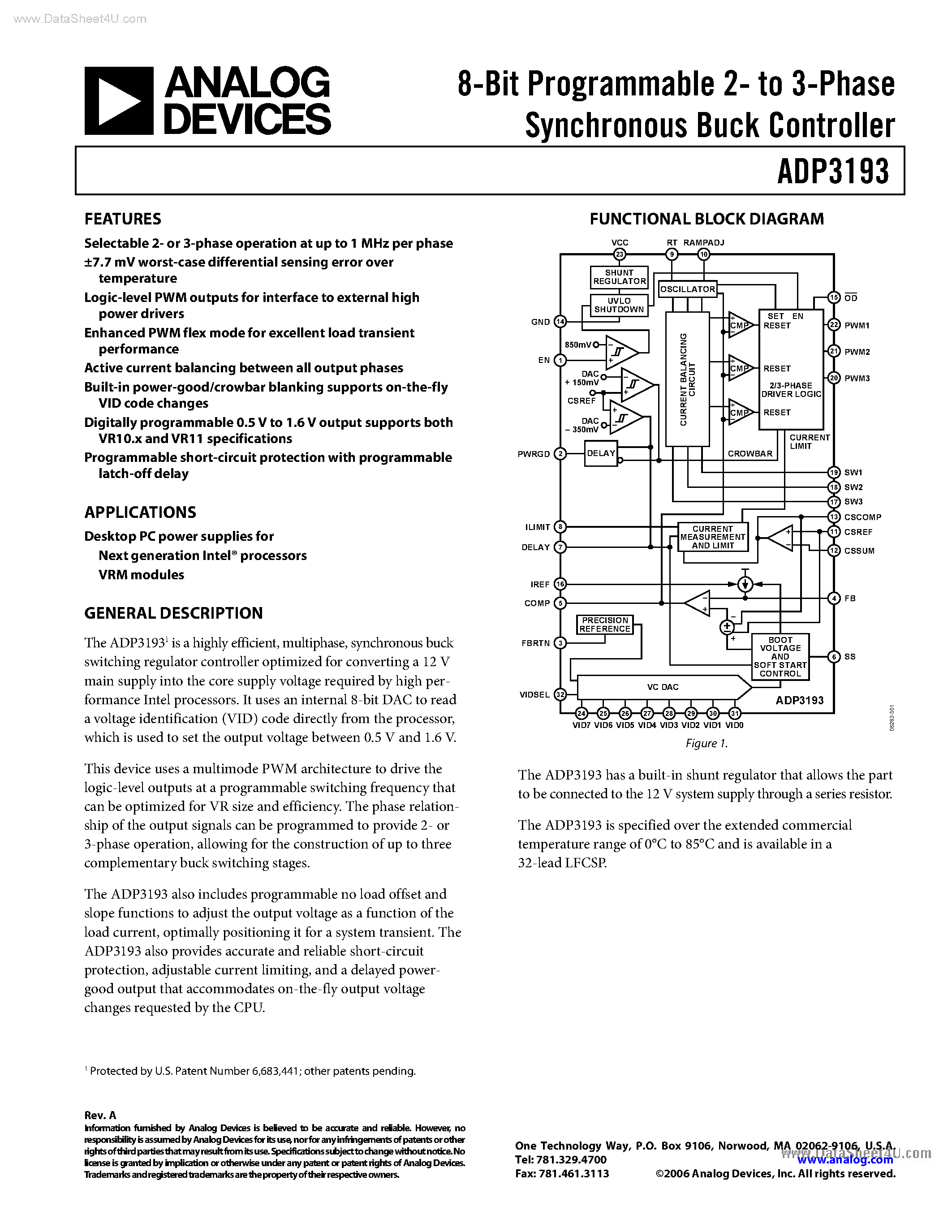 Datasheet ADP3193 - 8-Bit Programmable Synchronous Buck Controller page 1