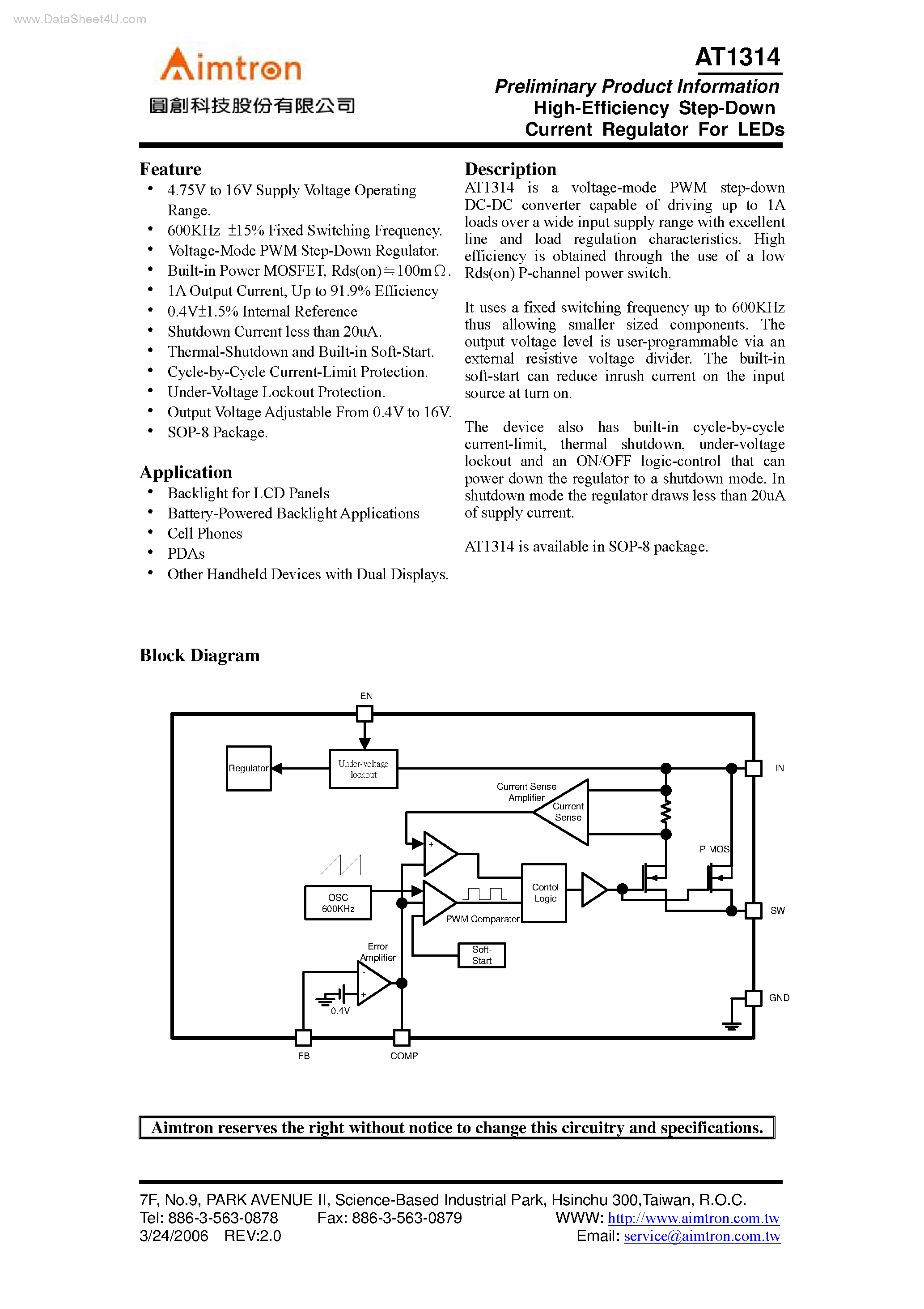 Даташит AT1314 - High-Efficiency Step-Down Current Regulator страница 1