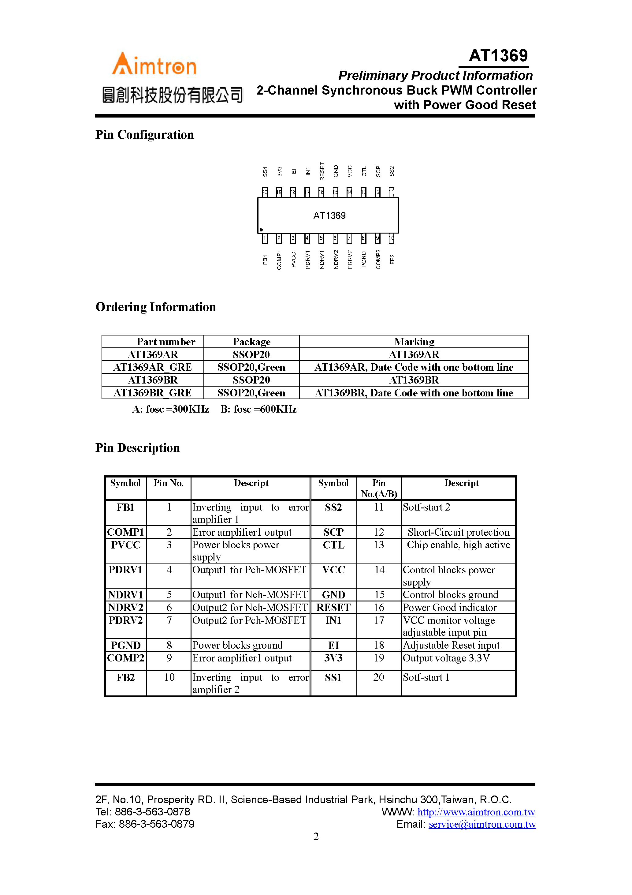 Даташит на микросхему AT1369 страница 2 Даташит AT1369 - 2-Channel Synchronous Buck PWM Controller страница 2