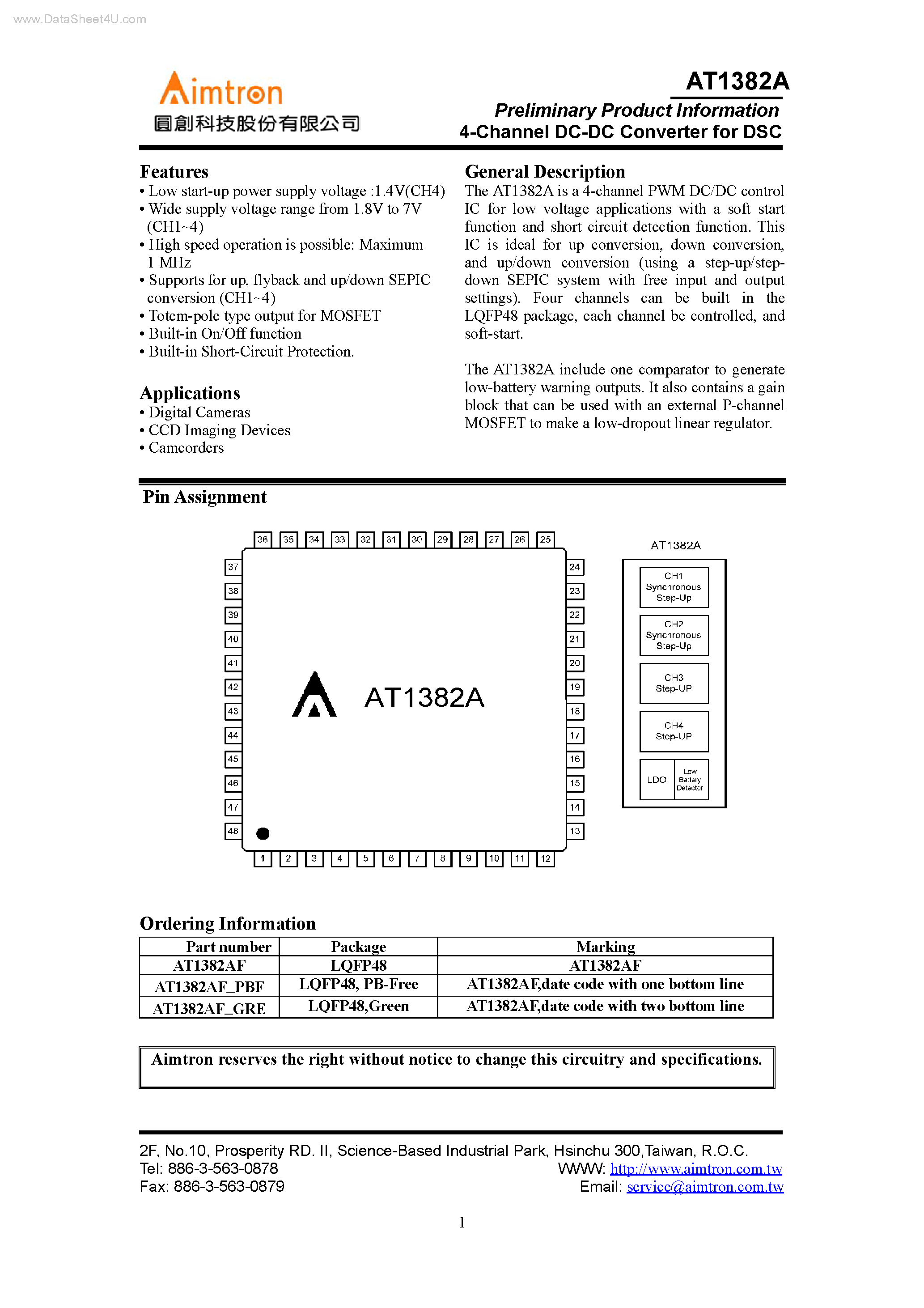 Datasheet AT1382A - 4-Channel DC-DC Converter page 1
