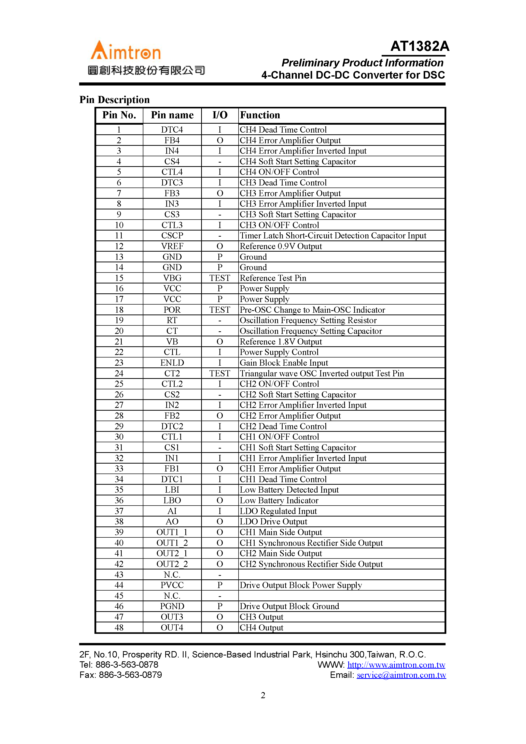 Datasheet AT1382A - 4-Channel DC-DC Converter page 2