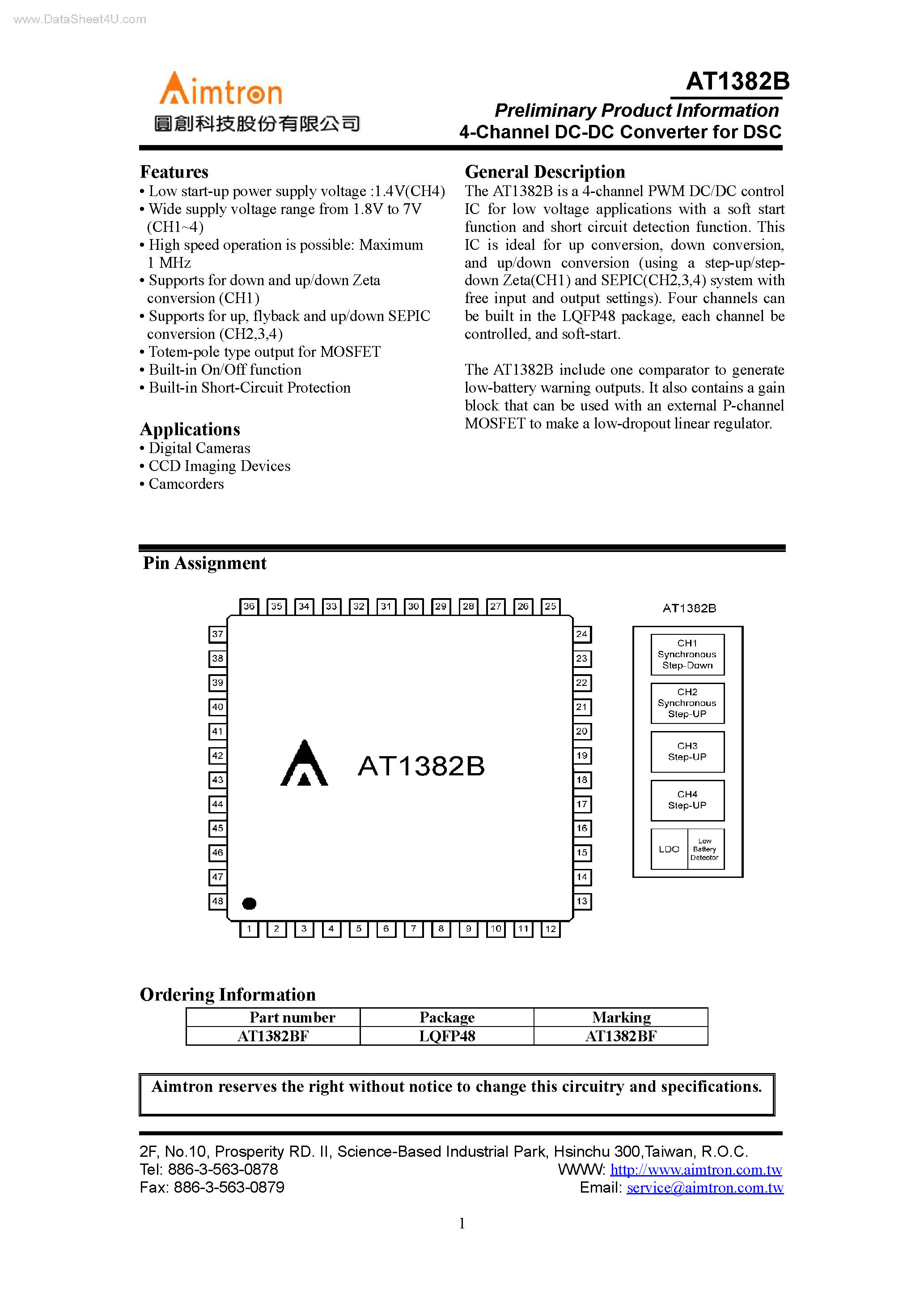 Datasheet AT1382B - 4-Channel DC-DC Converter page 1