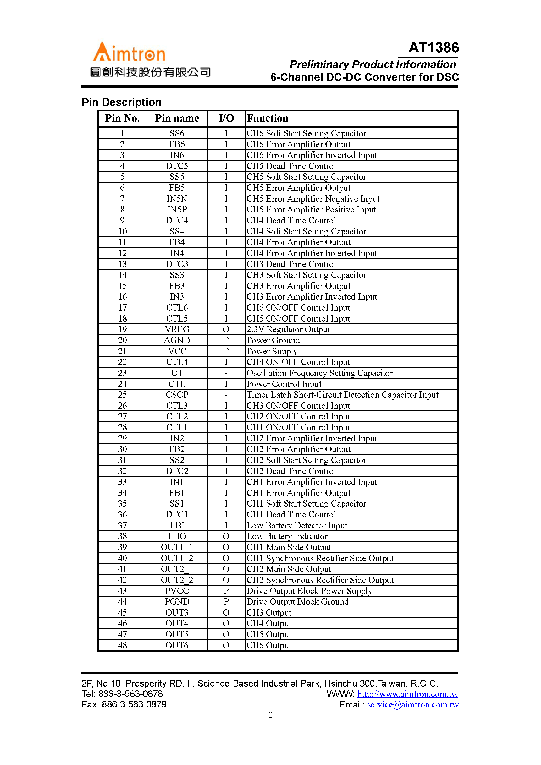 Datasheet AT1386 - 6-Channel DC-DC Converter page 2