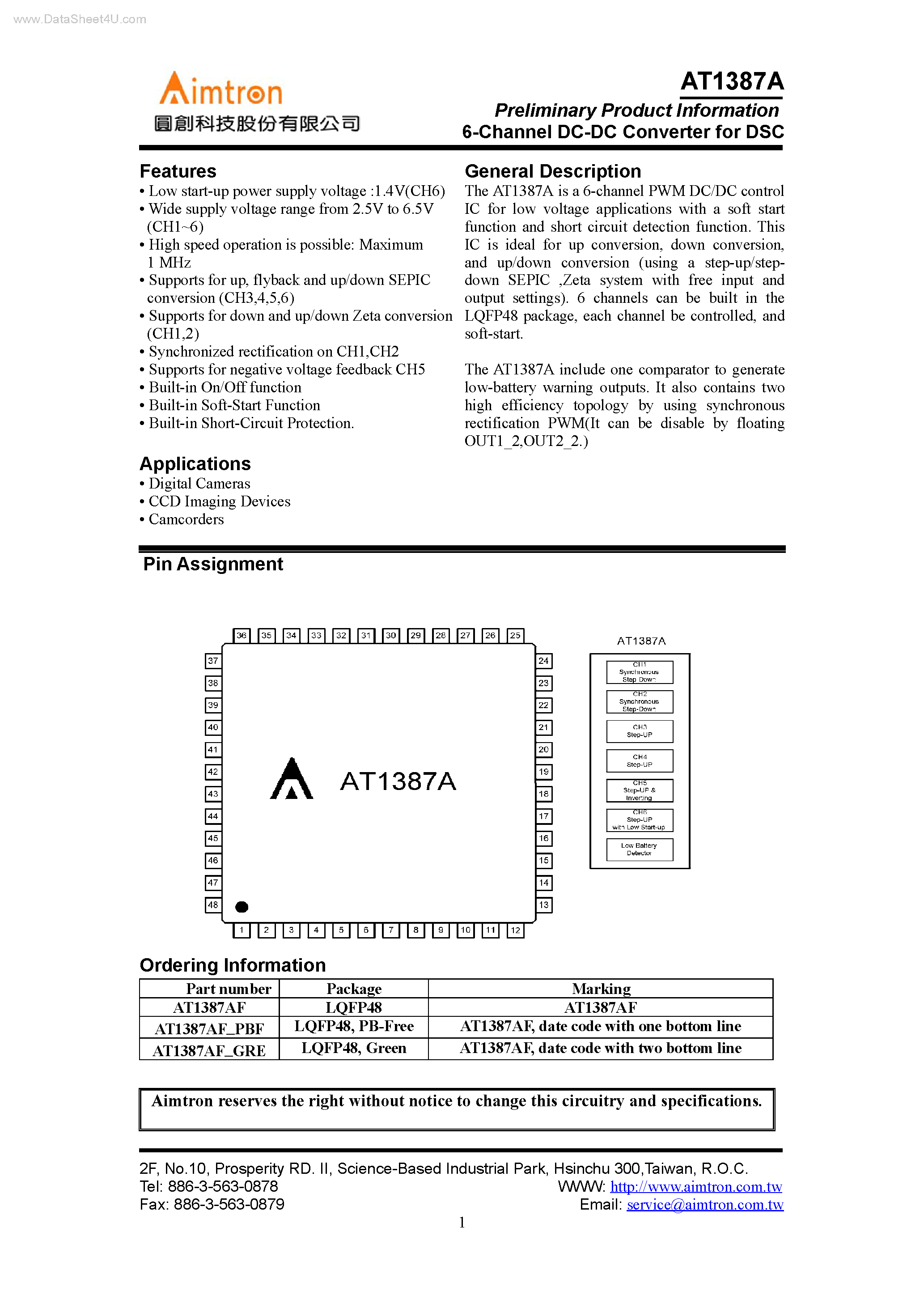 Datasheet AT1387A - 6-Channel DC-DC Converter page 1