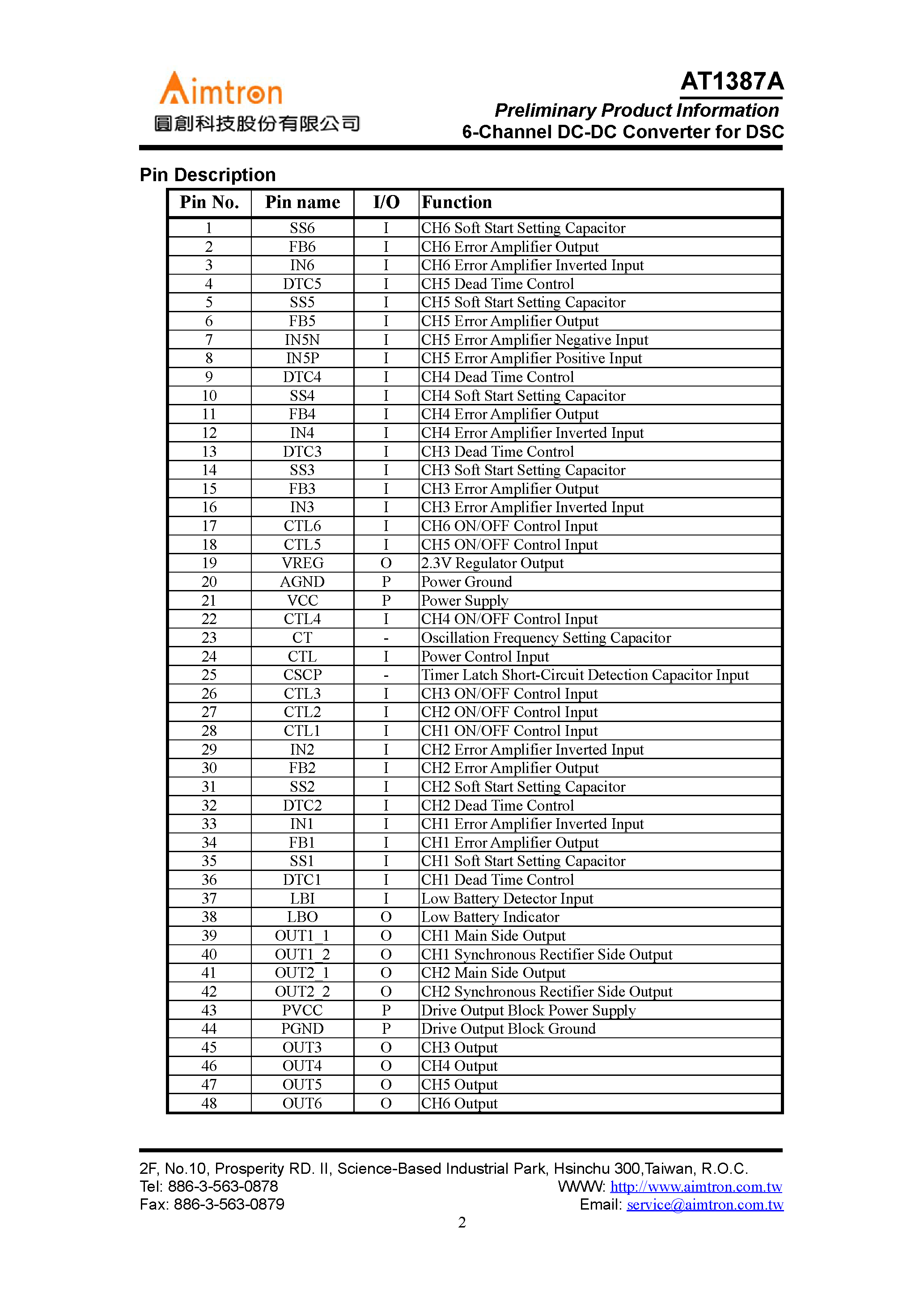 Datasheet AT1387A - 6-Channel DC-DC Converter page 2