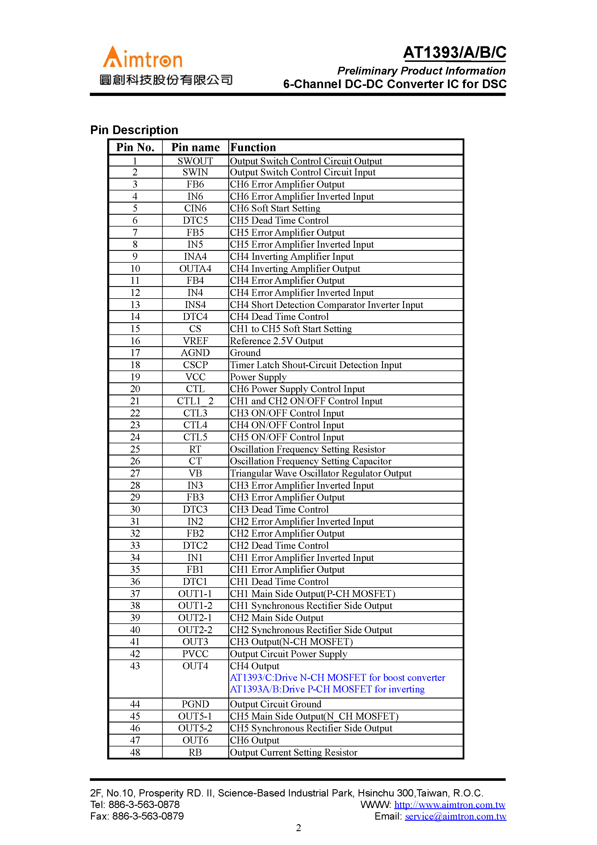 Datasheet AT1393 - 6-Channel DC-DC Converter IC page 2