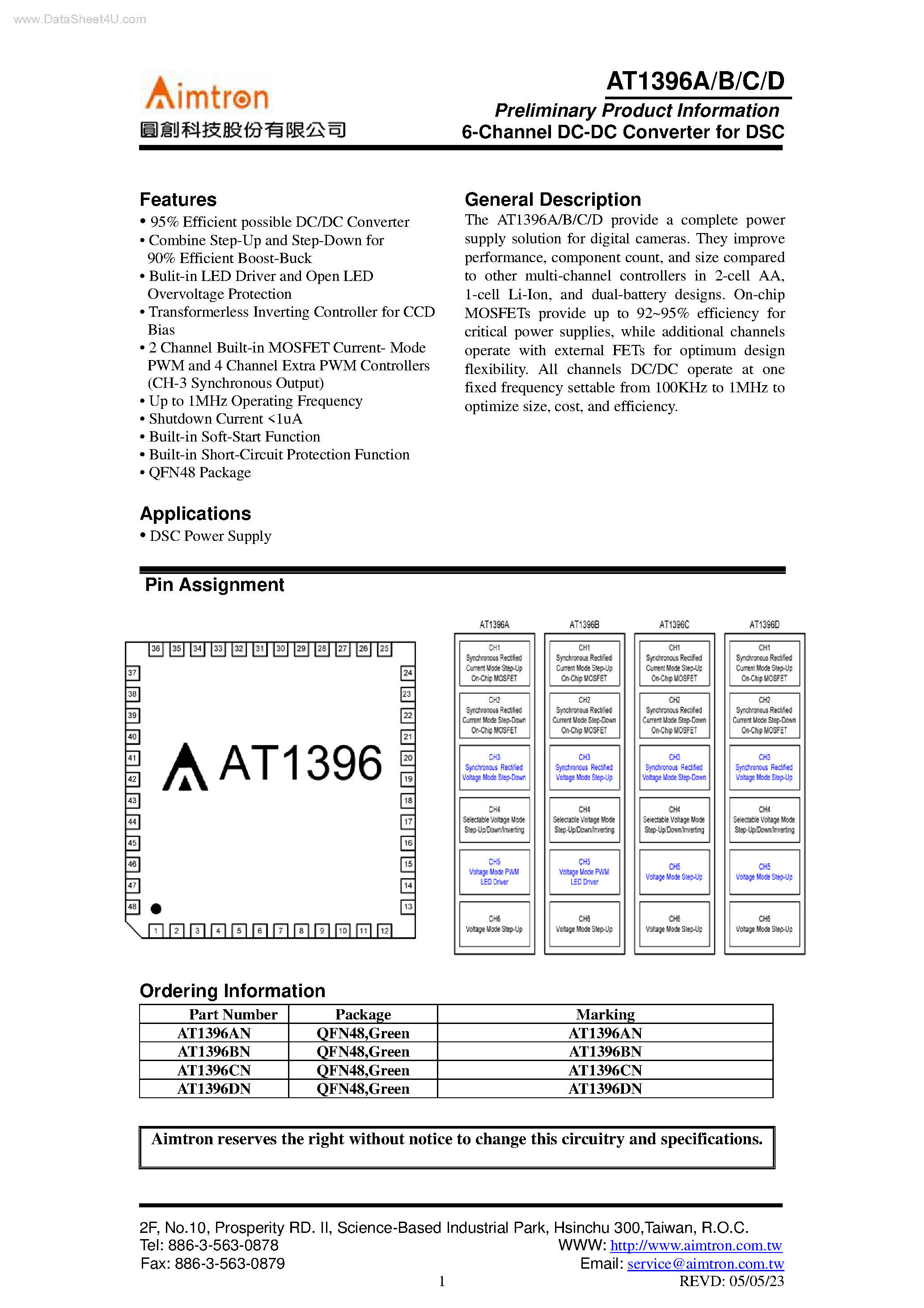 Datasheet AT1396A - Preliminary Product Information 6-Channel DC-DC Converter page 1