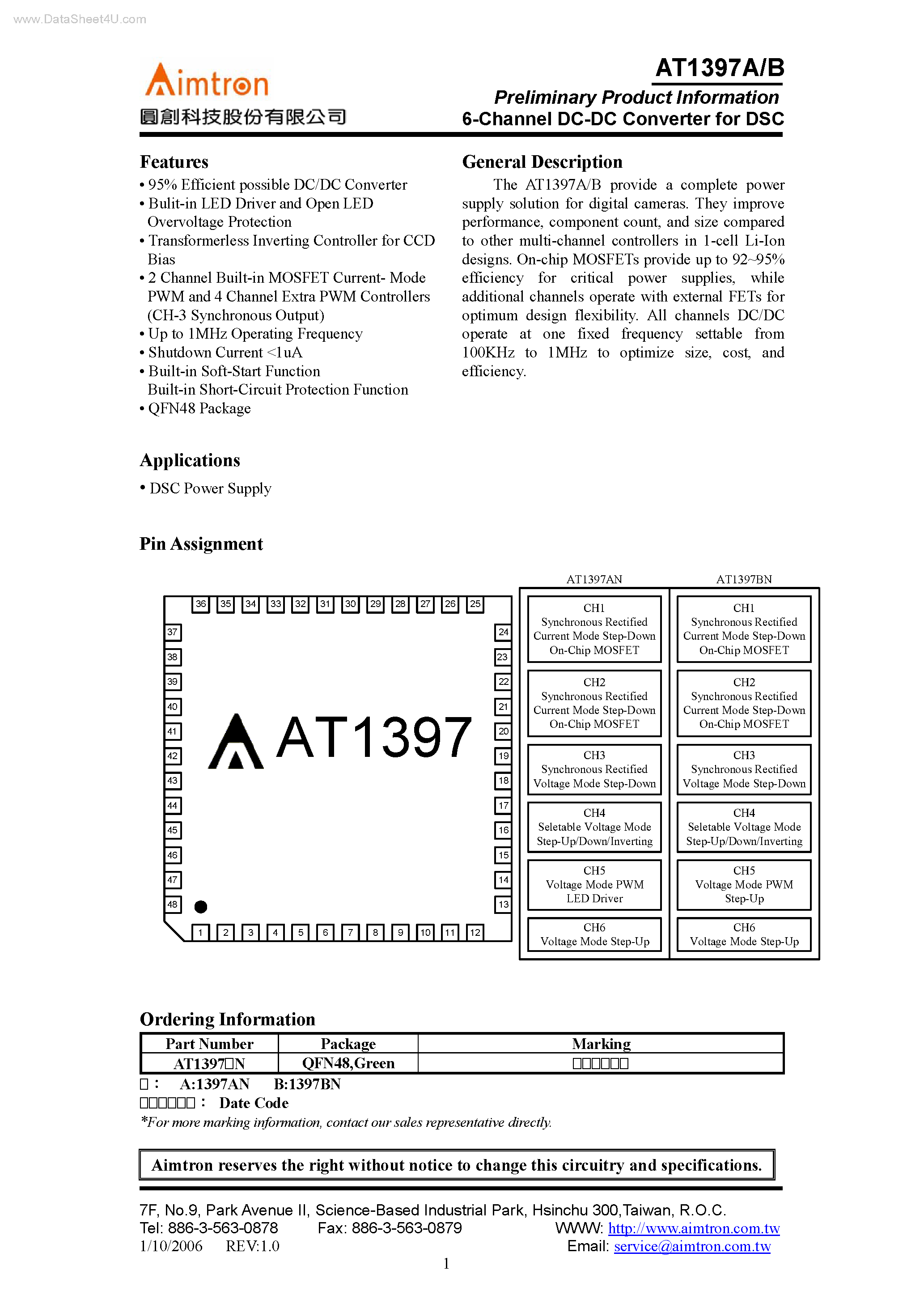 Datasheet AT1397A - 6-Channel DC-DC Converter page 1