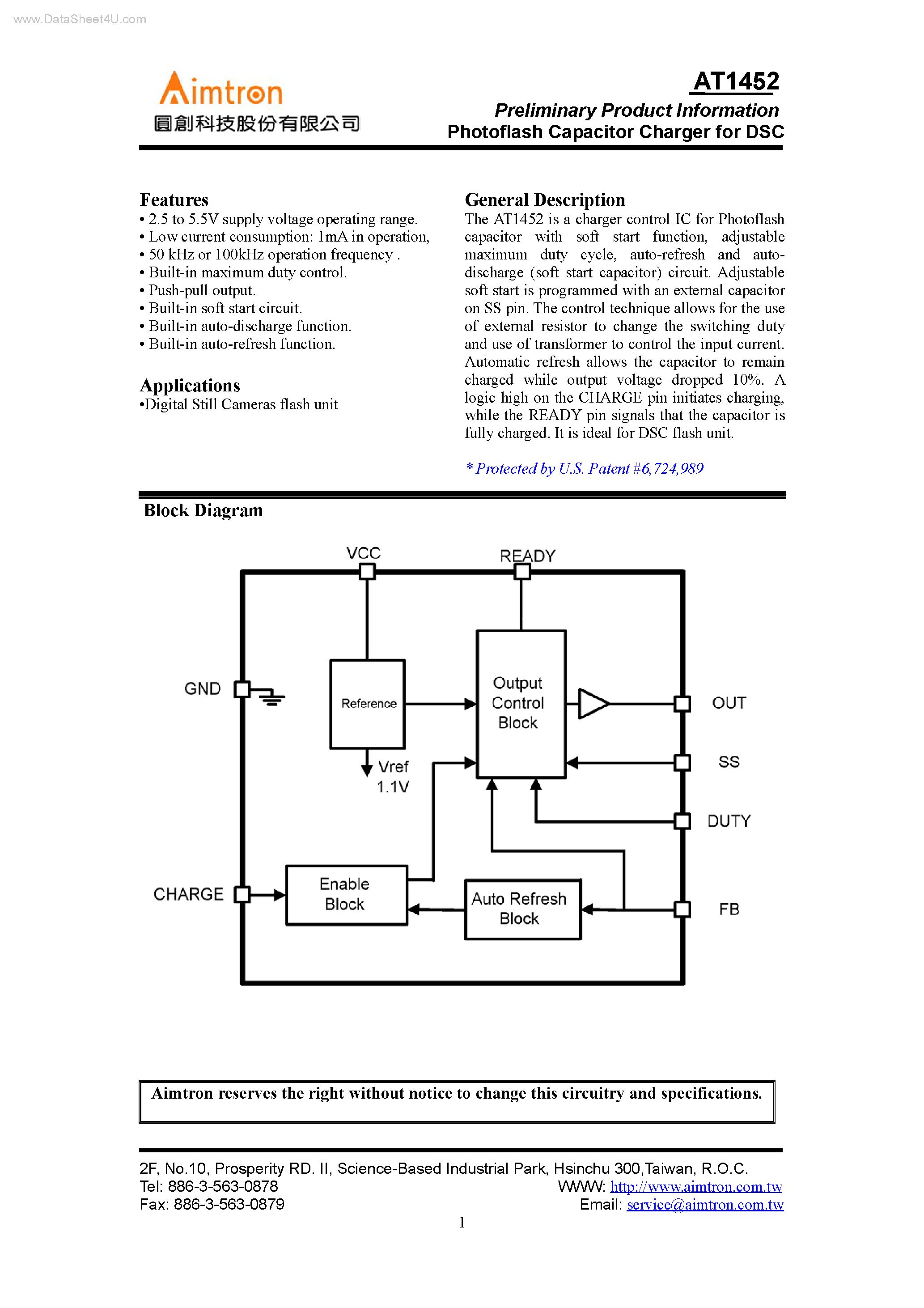 Datasheet AT1452 - Photoflash Capacitor Charger page 1