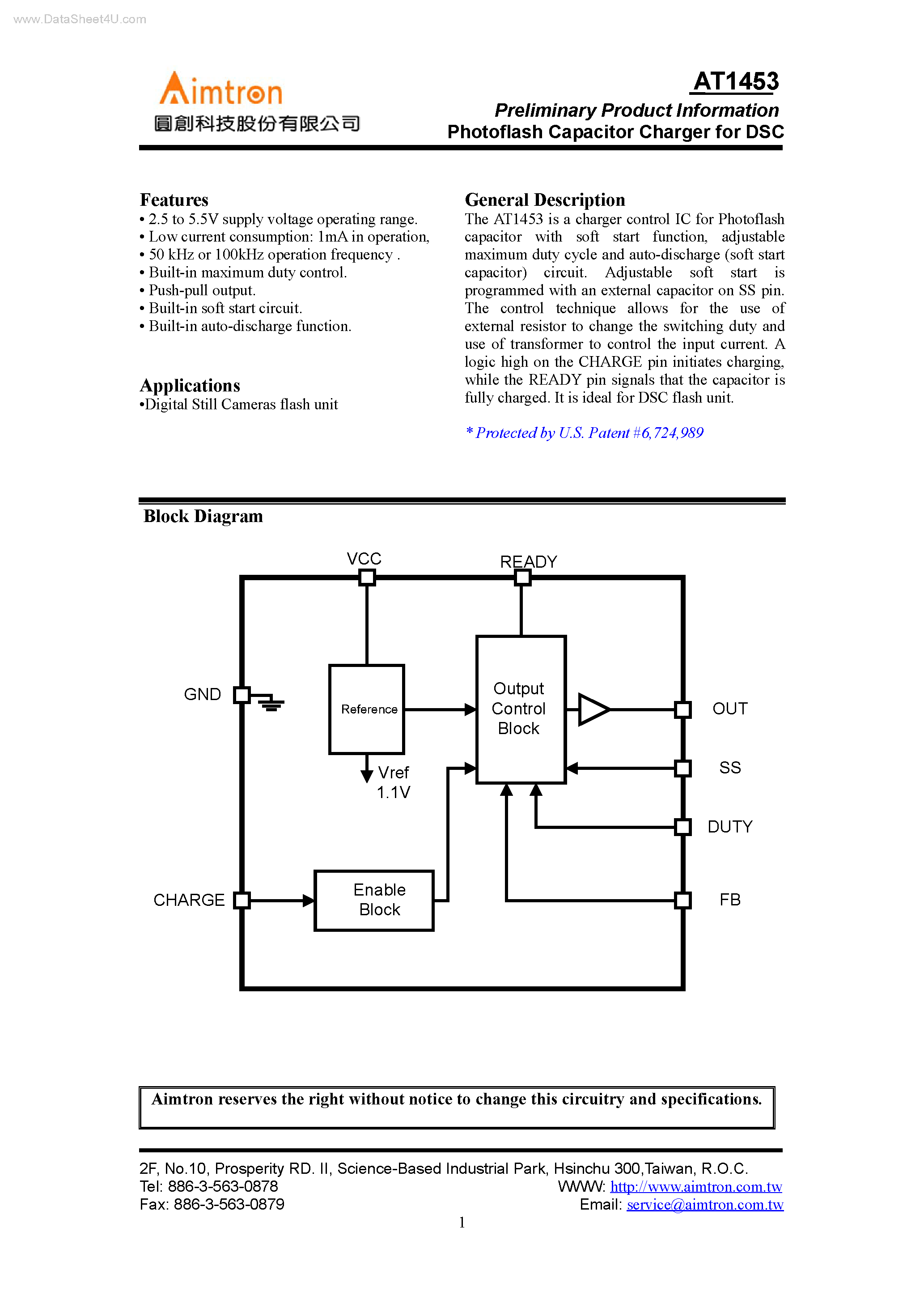 Datasheet AT1453 - Photoflash Capacitor Charger page 1