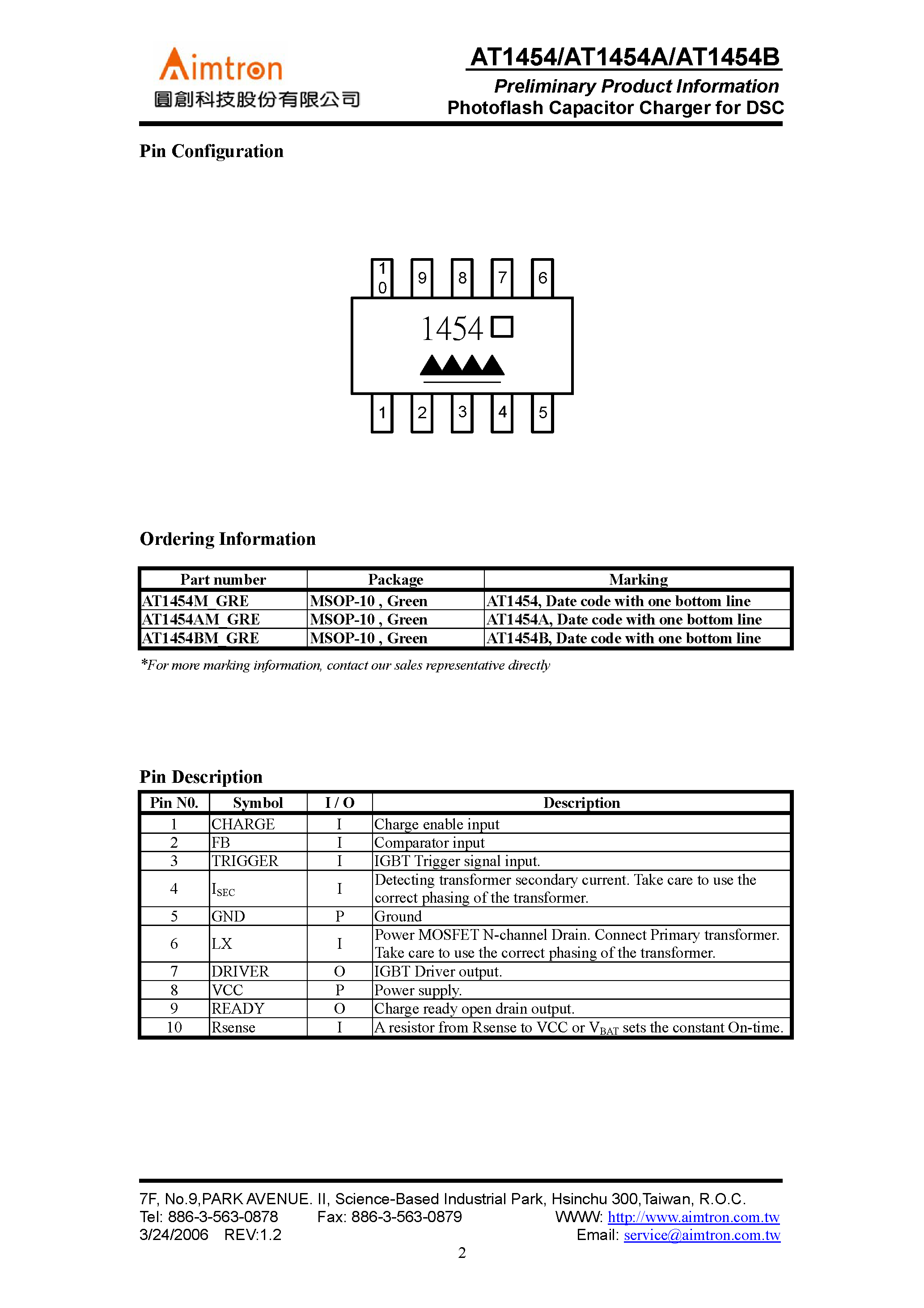 Datasheet AT1454 - Photoflash Capacitor Charger page 2