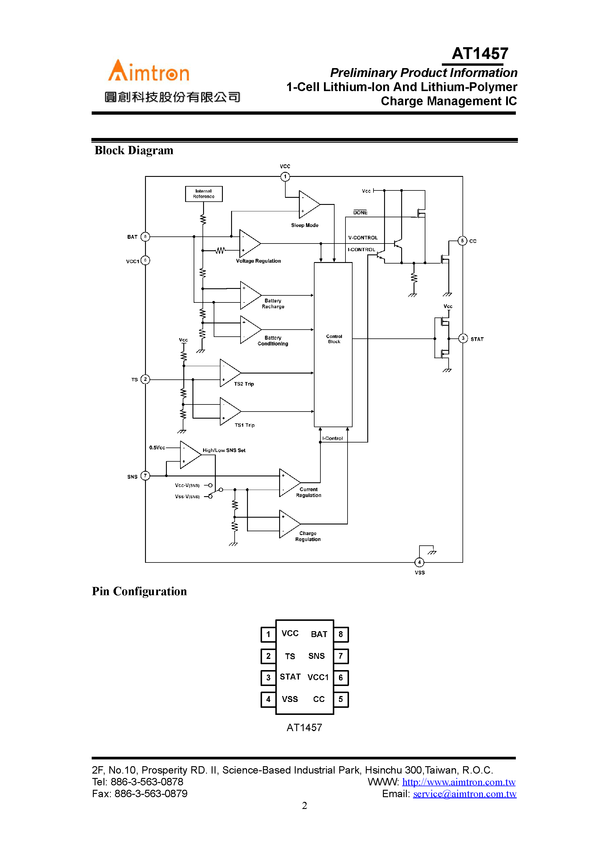 Datasheet AT1457 - 1-CELL LITHIUM AND LITHIUM POLYMER CHARGE MANAGEMENT IC page 2