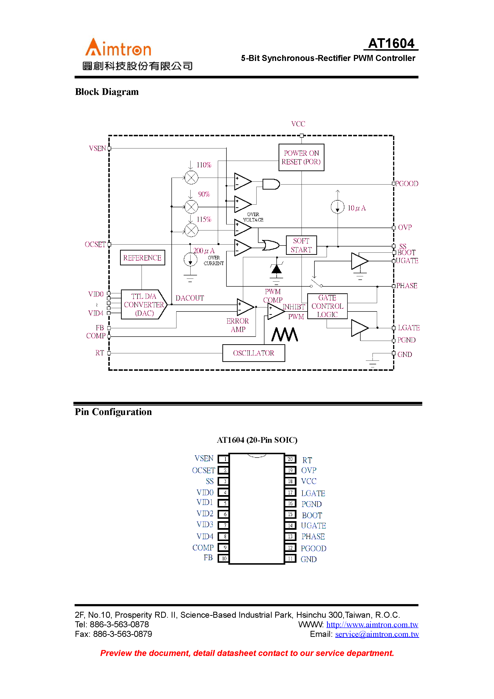 Datasheet AT1604 - 5-Bit Synchronous-Rectifier PWM Controller page 2