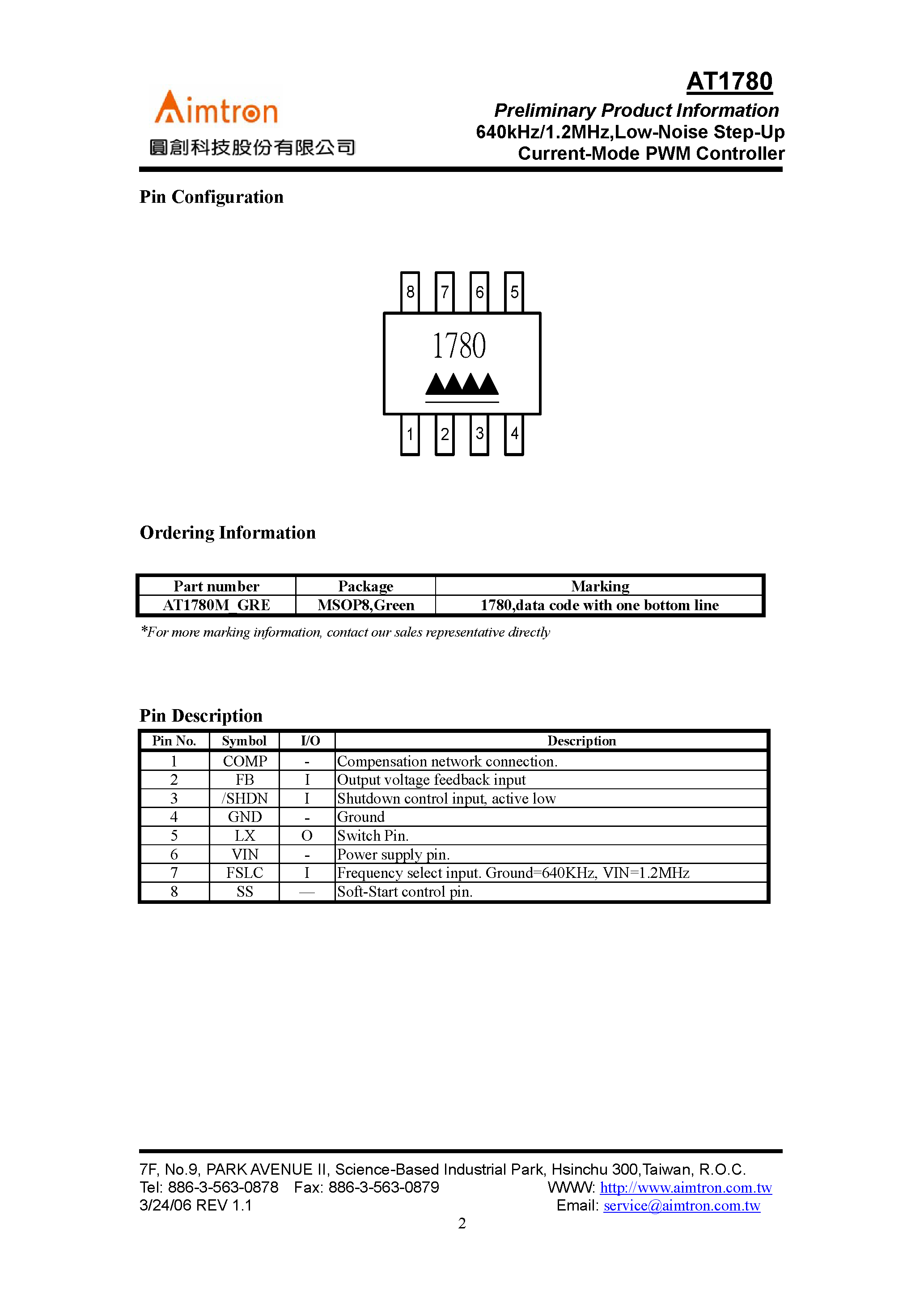 Даташит на микросхему AT1780 страница 2 Даташит AT1780 - Low-Noise Step-Up Current-Mode PWM Controller страница 2