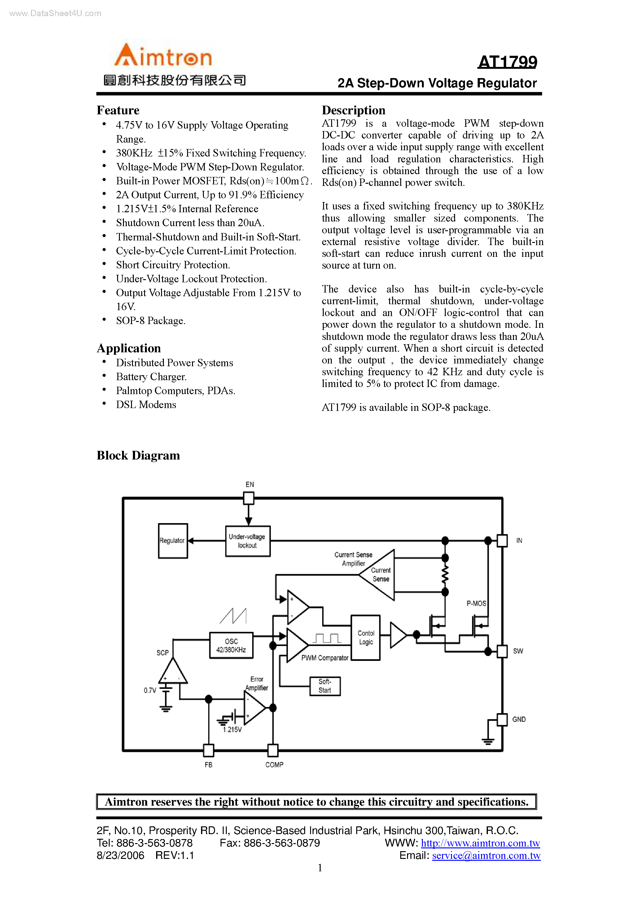 Даташит на микросхему AT1799 страница 1 Даташит AT1799 - Step-Down Voltage Regulator страница 1