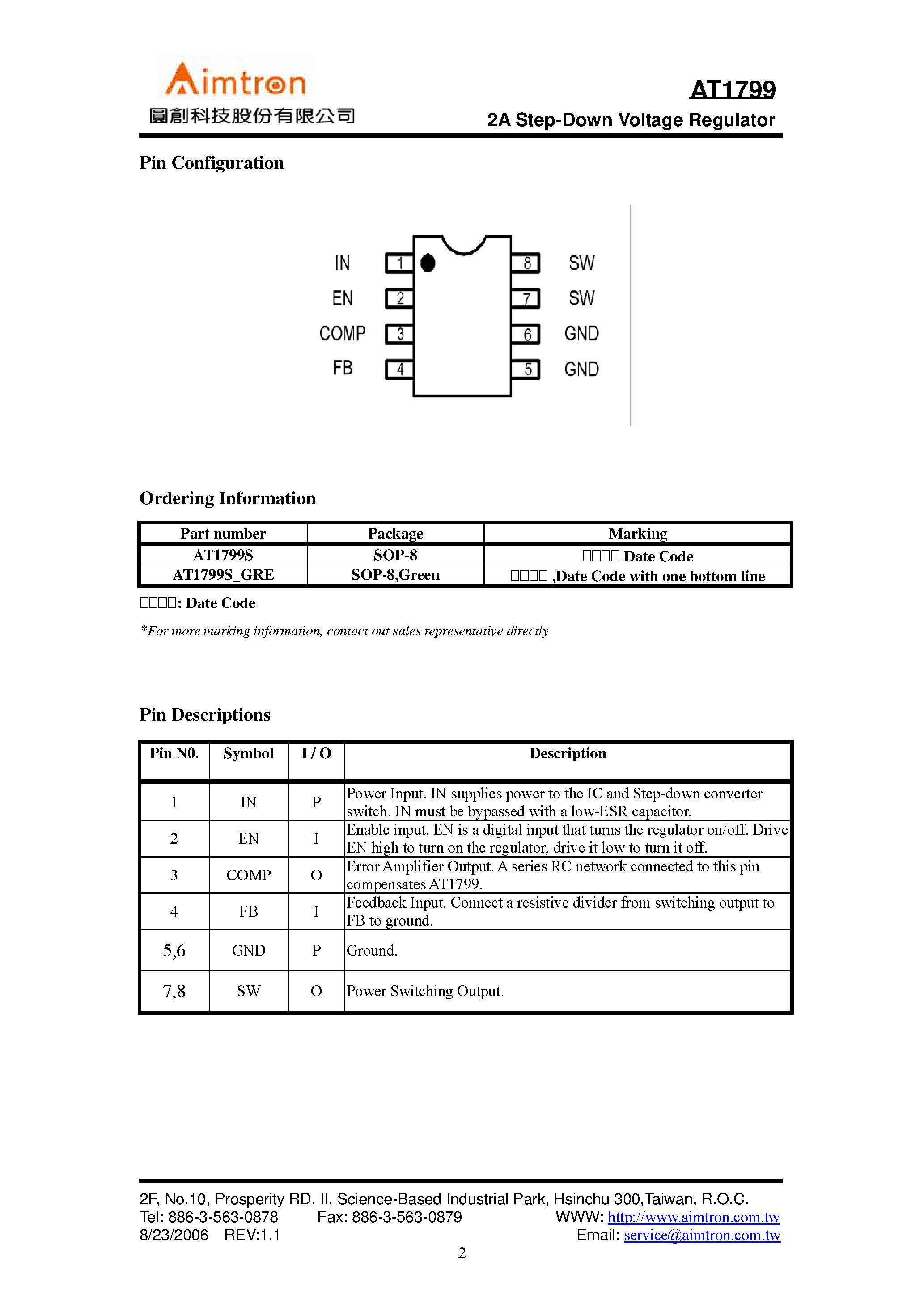 Даташит на микросхему AT1799 страница 2 Даташит AT1799 - Step-Down Voltage Regulator страница 2