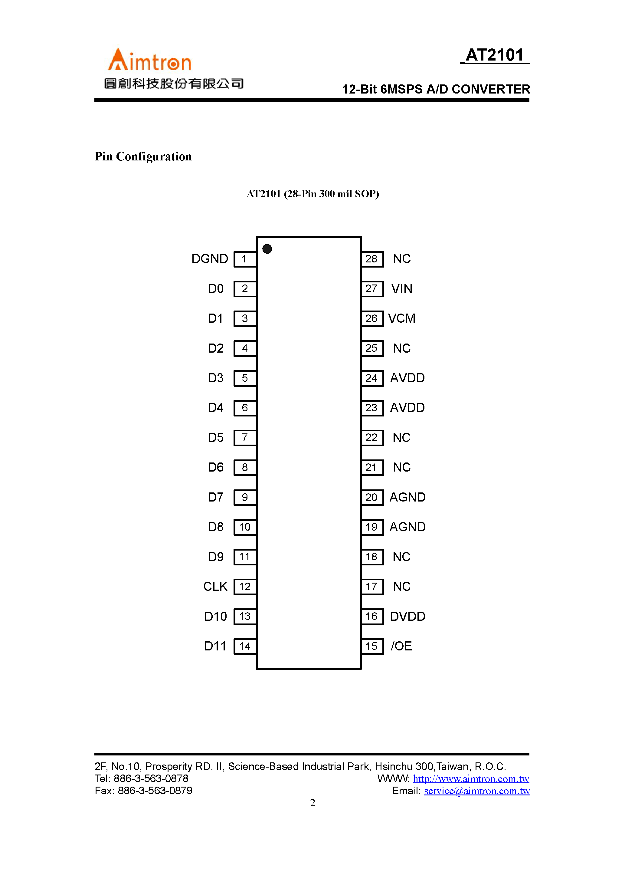 Даташит на микросхему AT2101 страница 2 Даташит AT2101 - 12-Bit 6MSPS A/D CONVERTER страница 2