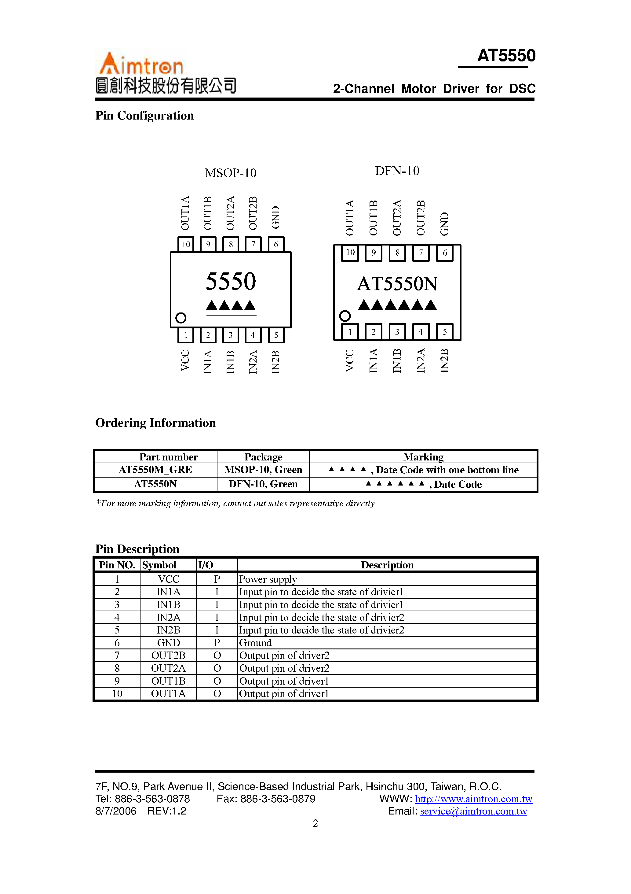 Даташит на микросхему AT5550 страница 2 Даташит AT5550 - 2-Channel Motor Driver страница 2