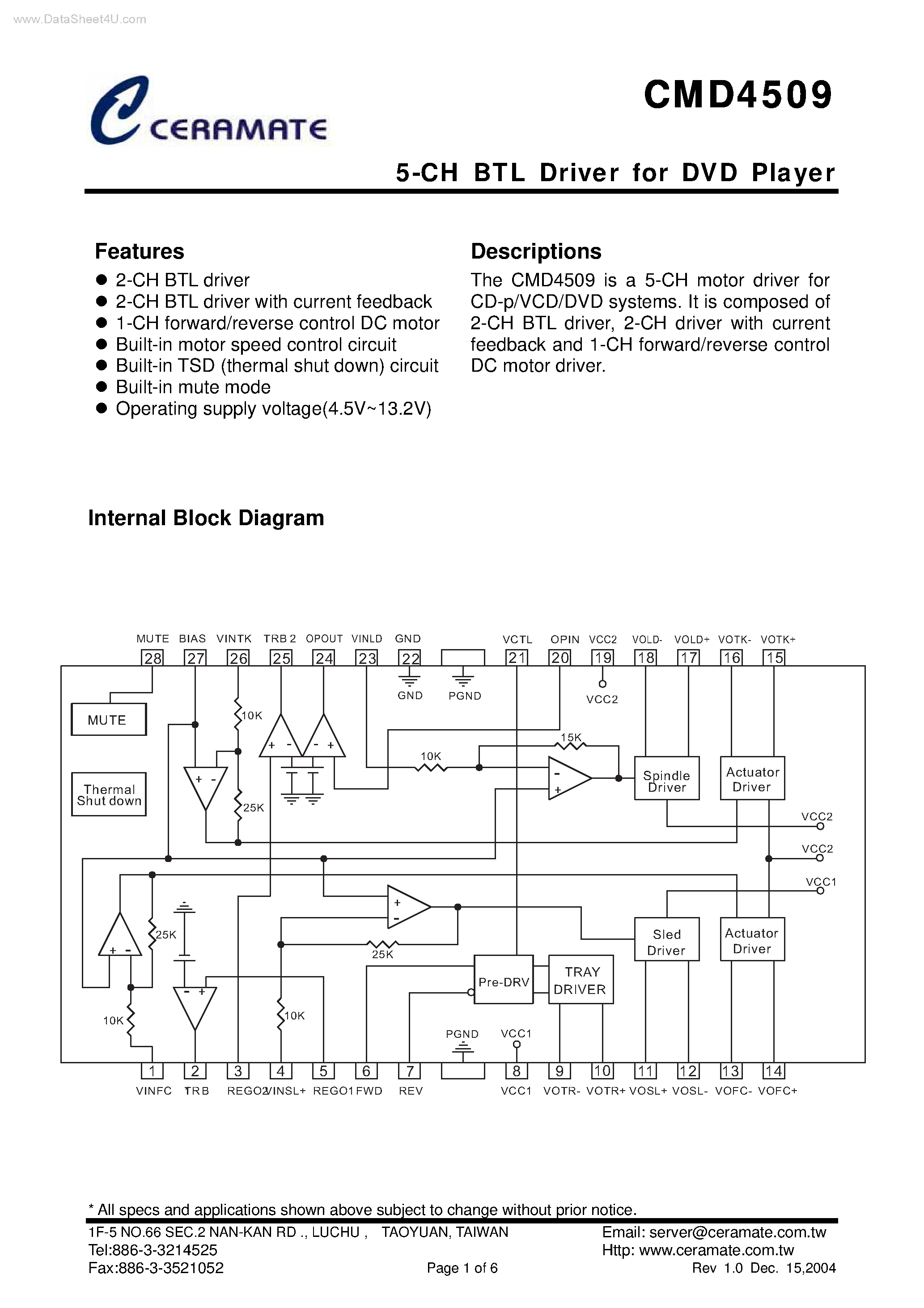 Datasheet CMD4509 - 5-CH BTL Driver page 1